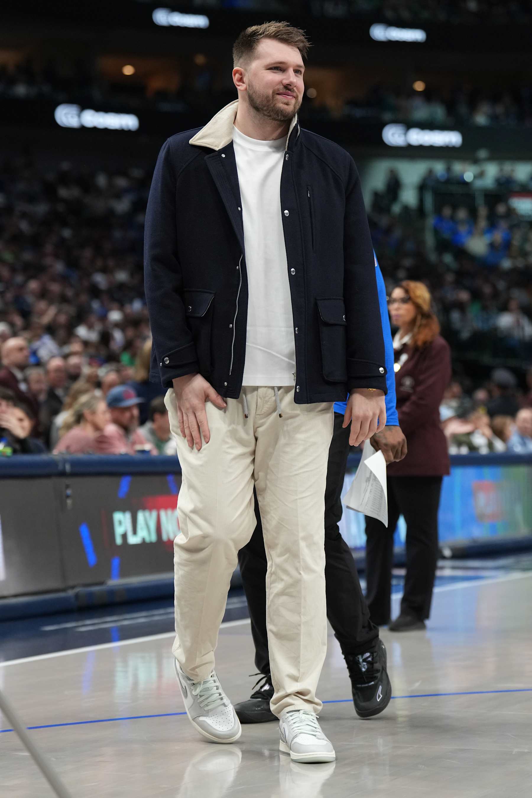 DALLAS, TX - JANUARY 25:  Luka Doncic #77 of the Dallas Mavericks looks on during the game against the Boston Celtics on January 25, 2025 at American Airlines Center in Dallas, Texas. NOTE TO USER: User expressly acknowledges and agrees that, by downloading and or using this photograph, User is consenting to the terms and conditions of the Getty Images License Agreement. Mandatory Copyright Notice: Copyright 2025 NBAE (Photo by Glenn James/NBAE via Getty Images)