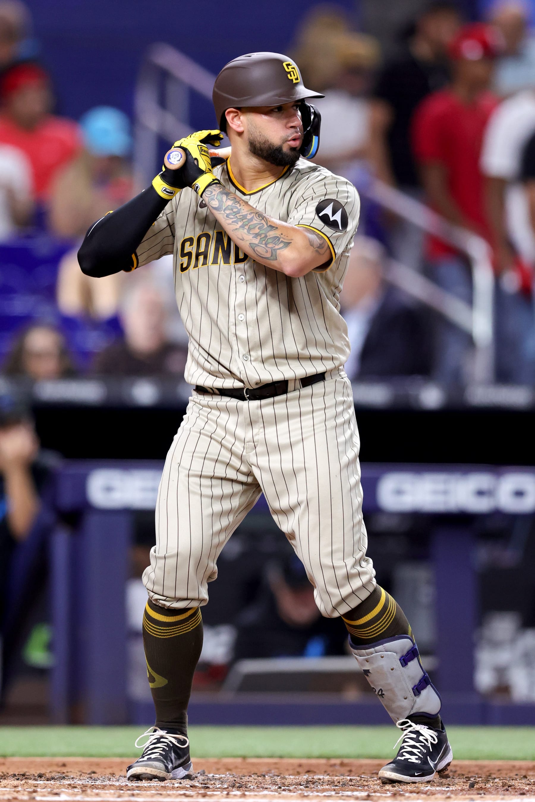 MIAMI, FLORIDA - MAY 31: Gary Sanchez #99 of the San Diego Padres at bat against the Miami Marlins during the third inning at loanDepot park on May 31, 2023 in Miami, Florida. (Photo by Megan Briggs/Getty Images)