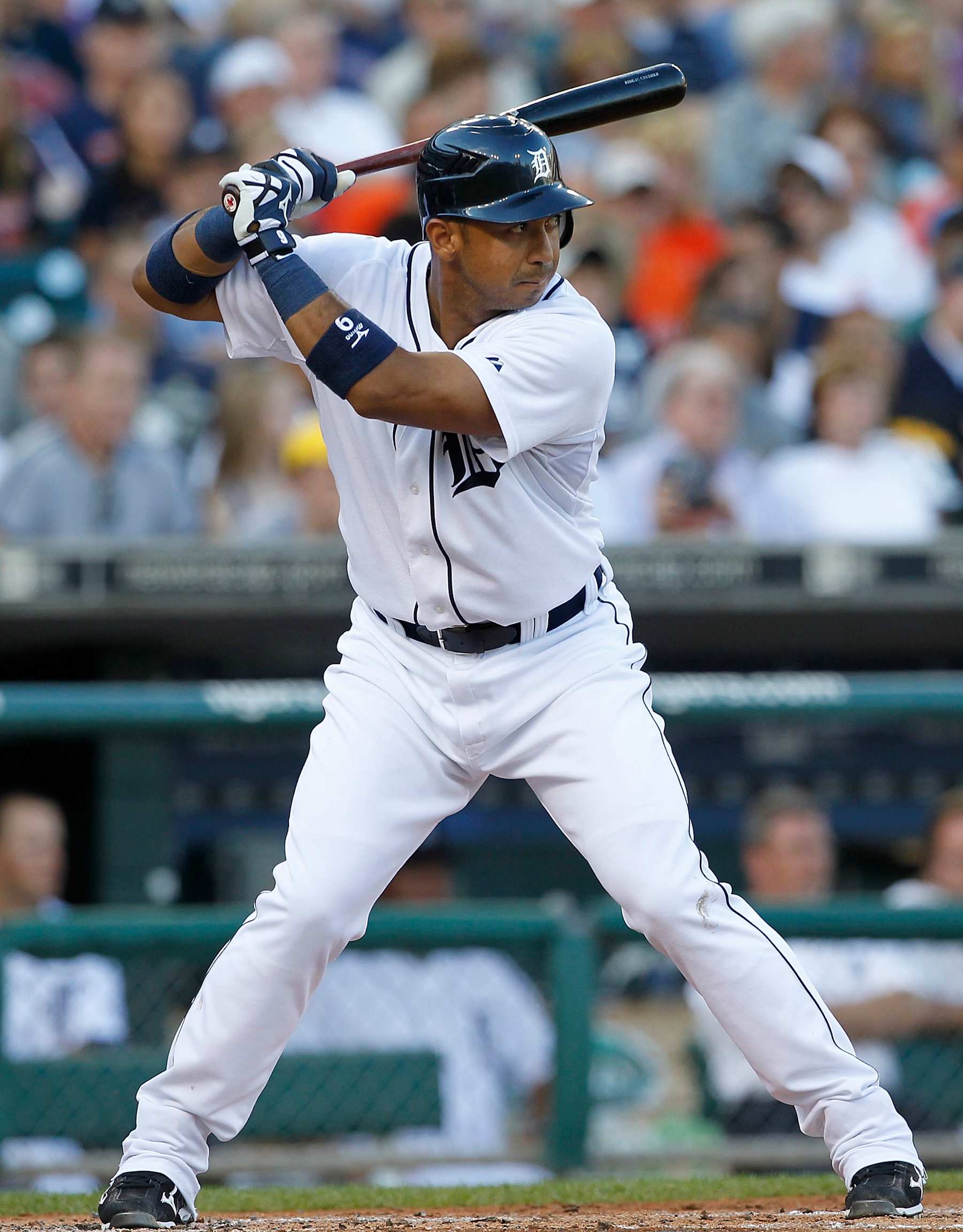 DETROIT - JULY 09: Carlos Guillen #9 of the Detroit Tigers bats during the game against the Minnesota Twins on July 9, 2010 at Comerica Park in Detroit, Michigan. The Tigers defeated the Twins 7-3. (Photo by Leon Halip/Getty Images)