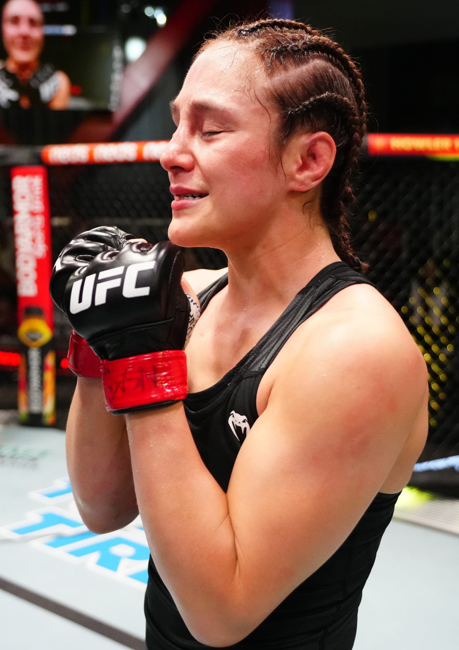LAS VEGAS, NEVADA - OCTOBER 15: Alexa Grasso of Mexico reacts after her victory over Viviane Araujo of Brazil in a flyweight fight during the UFC Fight Night event at UFC APEX on October 15, 2022 in Las Vegas, Nevada. (Photo by Jeff Bottari/Zuffa LLC)