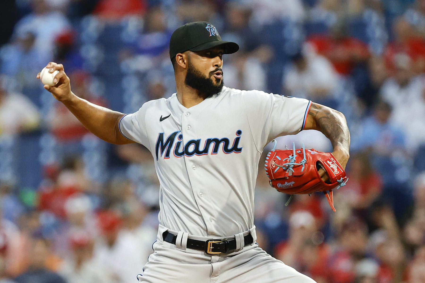 PHILADELPHIA, PENNSYLVANIA - JUNE 13: Sandy Alcantara #22 of the Miami Marlins pitches during the fourth inning against the Philadelphia Phillies at Citizens Bank Park on June 13, 2022 in Philadelphia, Pennsylvania. (Photo by Tim Nwachukwu/Getty Images)
