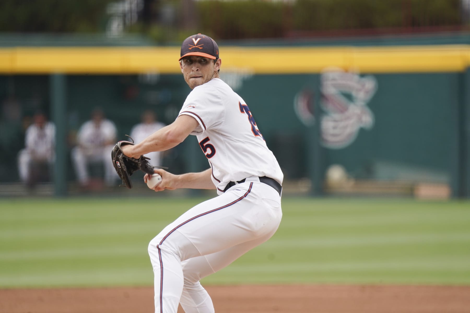Virginia pitcher Griff McGarry delivers to a batter in the first inning during an NCAA college baseball tournament super regional game against Dallas Baptist Sunday, June 13, 2021, in Columbia, S.C. Virginia won 4-0. (AP Photo/Sean Rayford)