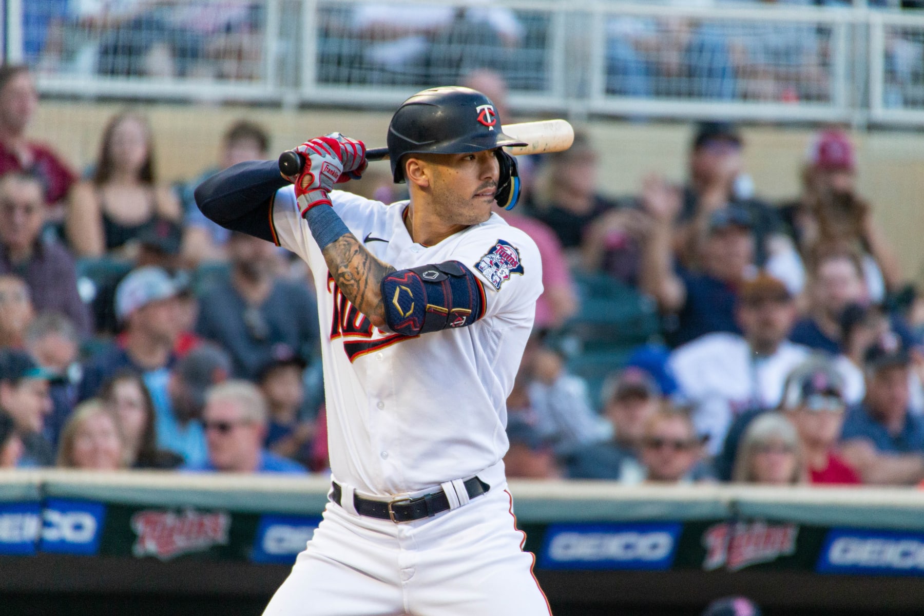 MINNEAPOLIS, MN - AUGUST 30: Minnesota Twins shortstop Carlos Correa (4) gets in his batting stance during the MLB game between the Boston Red Sox and the Minnesota Twins on August 30th, 2022, at Target Field in Minneapolis, Minnesota. (Photo by Bailey Hillesheim/Icon Sportswire via Getty Images via Getty Images) MINNEAPOLIS, MN - AUGUST 30: Minnesota Twins shortstop Carlos Correa (4) gets in his batting stance during the MLB game between the Boston Red Sox and the Minnesota Twins on August 30th, 2022, at Target Field in Minneapolis, Minnesota. (Photo by Bailey Hillesheim/Icon Sportswire via Getty Images via Getty Images)