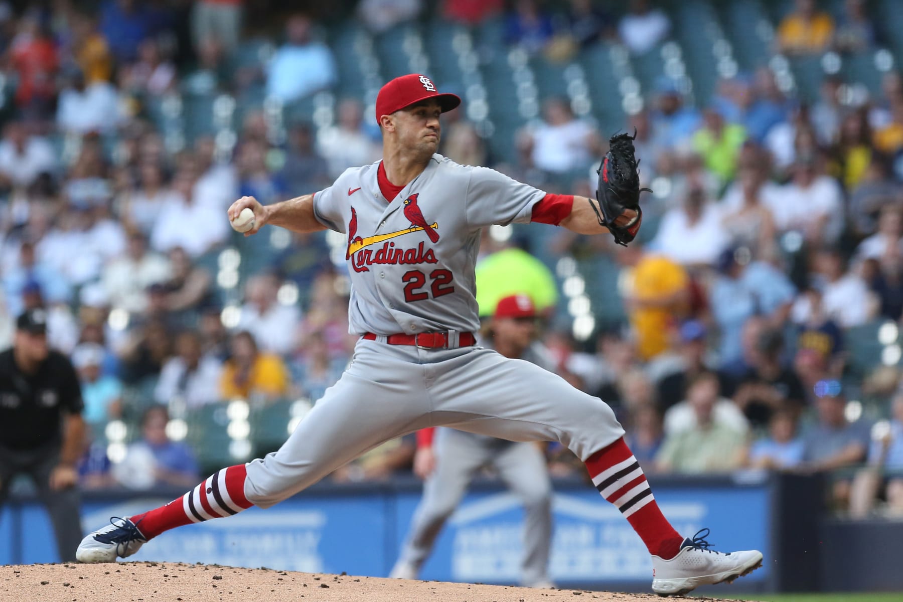 MILWAUKEE, WI - JUNE 21: St. Louis Cardinals starting pitcher Jack Flaherty (22) pitches during a game between the Milwaukee Brewers and the St Louis Cardinals on June 21, 2022 at American Family Field in Milwaukee, WI. (Photo by Larry Radloff/Icon Sportswire via Getty Images)