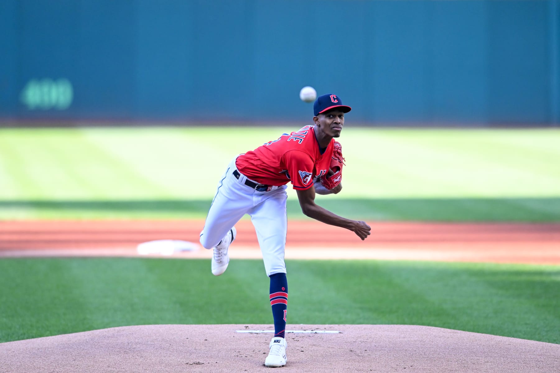 CLEVELAND, OH - AUGUST 31: Triston McKenzie #24 of the Cleveland Guardians throws a pitch during the first inning against the Baltimore Orioles at Progressive Field on August 31, 2022 in Cleveland, Ohio. (Photo by Nick Cammett/Diamond Images via Getty Images)