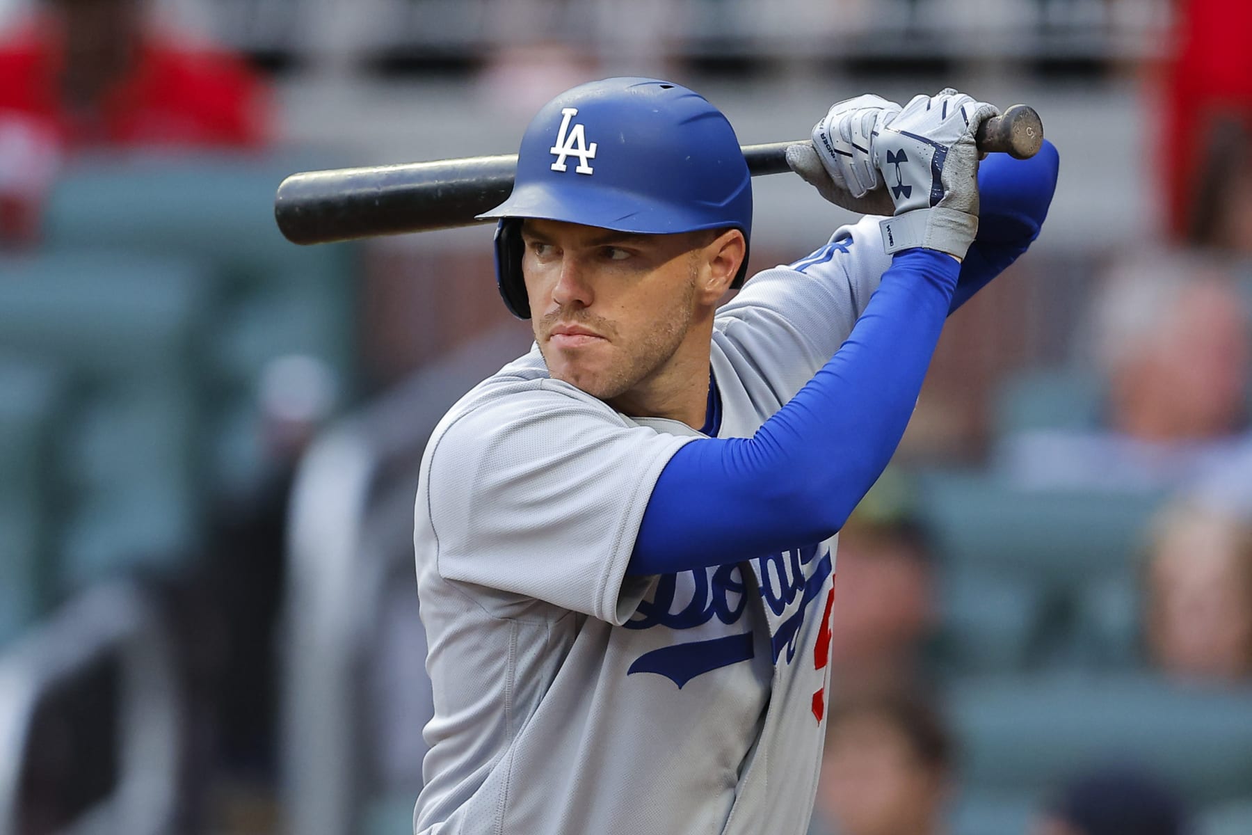 ATLANTA, GA - JUNE 24: Freddie Freeman #5 of the Los Angeles Dodgers bats during the second inning against the Atlanta Braves at Truist Park on June 24, 2022 in Atlanta, Georgia. (Photo by Todd Kirkland/Getty Images)