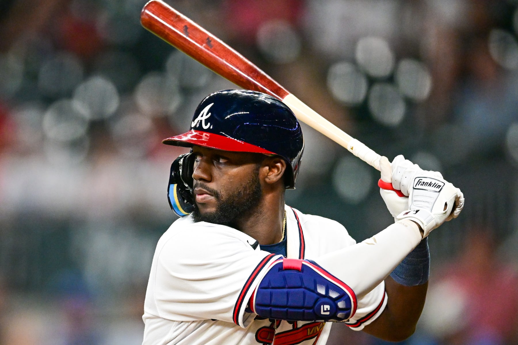 ATLANTA, GA - AUGUST 17: Michael Harris II #23 of the Atlanta Braves at bat against the New York Mets at Truist Park on August 17, 2022 in Atlanta, Georgia. (Photo by Adam Hagy/Getty Images)