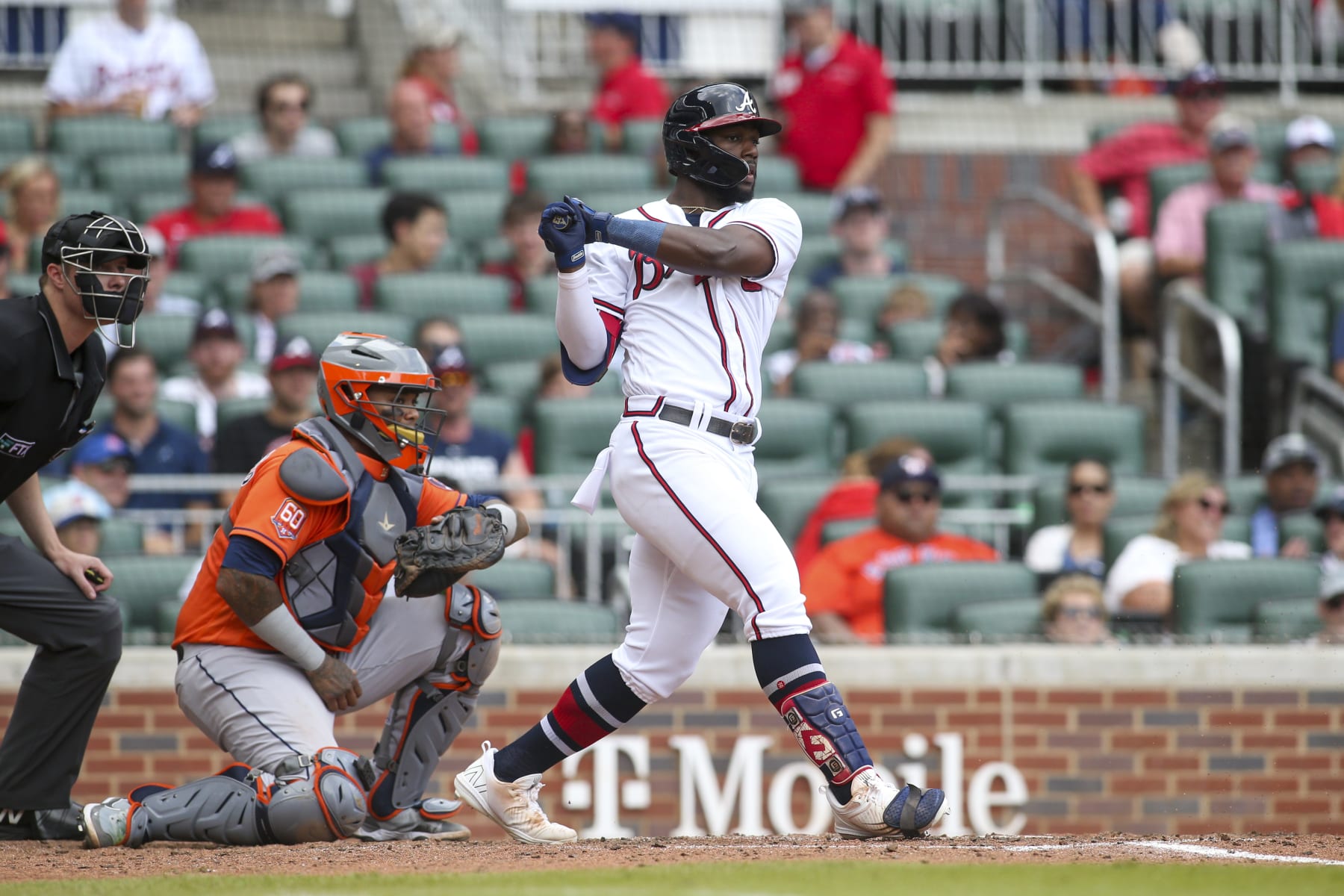 ATLANTA, GA - AUGUST 21: Michael Harris II #23 of the Atlanta Braves bats against the Houston Astros in the seventh inning at Truist Park on August 21, 2022 in Atlanta, Georgia. (Photo by Brett Davis/Getty Images)