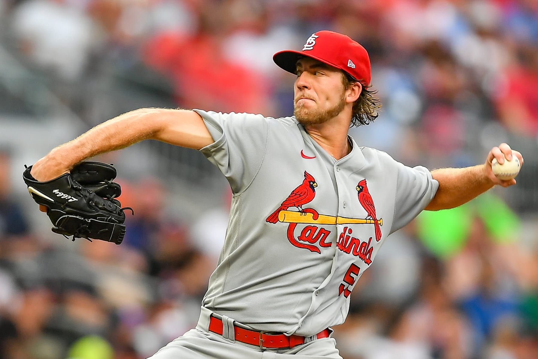ATLANTA, GA  JULY 07:  St. Louis starting pitcher Matthew Liberatore (52) throws a pitch during the MLB game between the St. Louis Cardinals and the Atlanta Braves on July 7th, 2022 at Truist Park in Atlanta, GA. (Photo by Rich von Biberstein/Icon Sportswire via Getty Images)