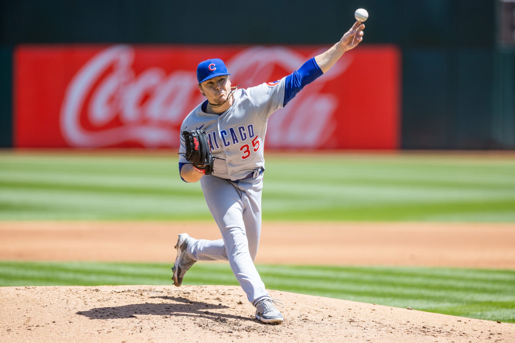 OAKLAND, CA - APRIL 19: Chicago Cubs Pitcher Justin Steele (35) throws a pitch during the Major League Baseball MLB game between the Chicago Cubs and Oakland Athletics on April 19, 2023 at RingCentral Coliseum in Oakland, CA. (Photo by Bob Kupbens/Icon Sportswire via Getty Images)