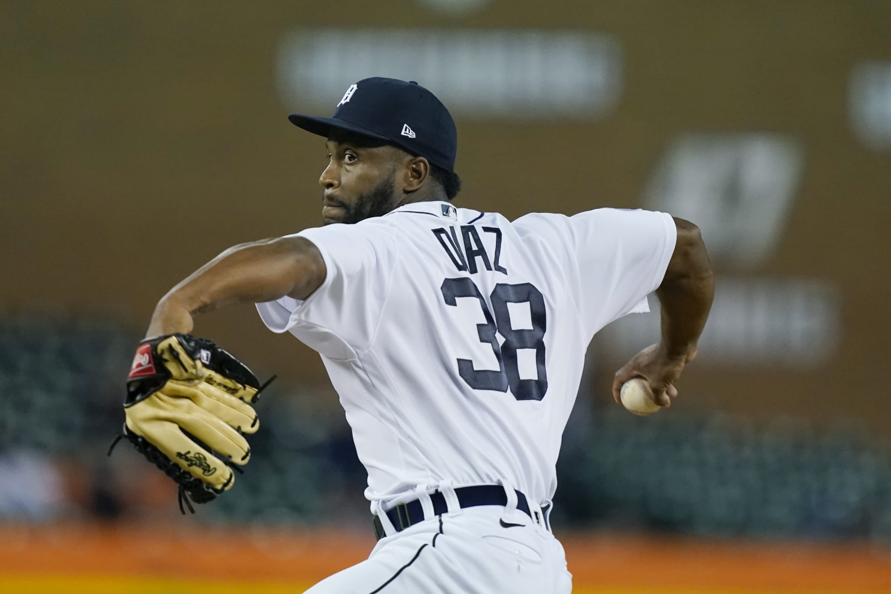 Detroit Tigers relief pitcher Miguel Diaz throws during the sixth inning of a baseball game against the Minnesota Twins, Friday, Sept. 30, 2022, in Detroit. (AP Photo/Carlos Osorio)