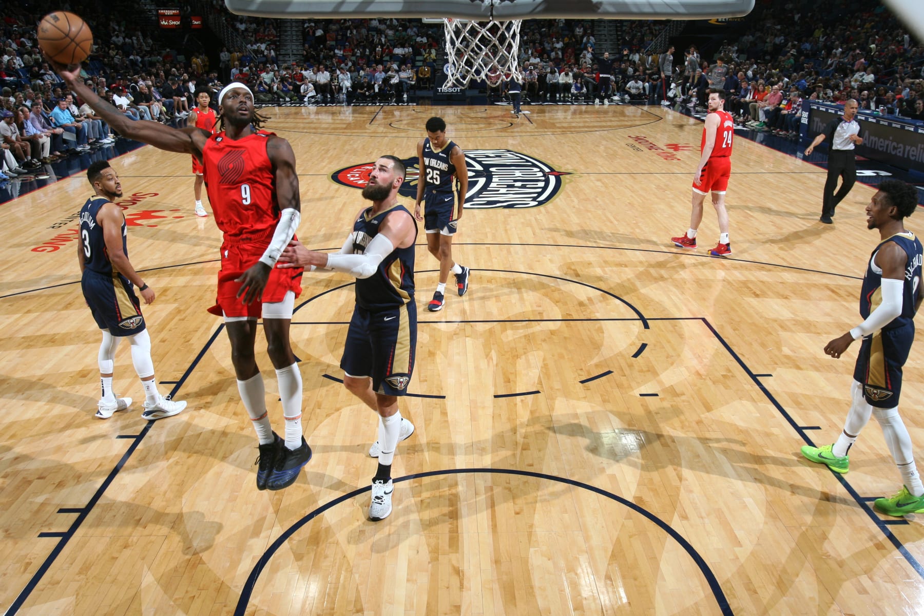 NEW ORLEANS, LA - MARCH 12: Jerami Grant #9 of the Portland Trail Blazers drives to the basket during the game against the New Orleans Pelicans on March 12, 2023 at the Smoothie King Center in New Orleans, Louisiana. NOTE TO USER: User expressly acknowledges and agrees that, by downloading and or using this Photograph, user is consenting to the terms and conditions of the Getty Images License Agreement. Mandatory Copyright Notice: Copyright 2023 NBAE (Photo by Jonathan Bachman/NBAE via Getty Images)