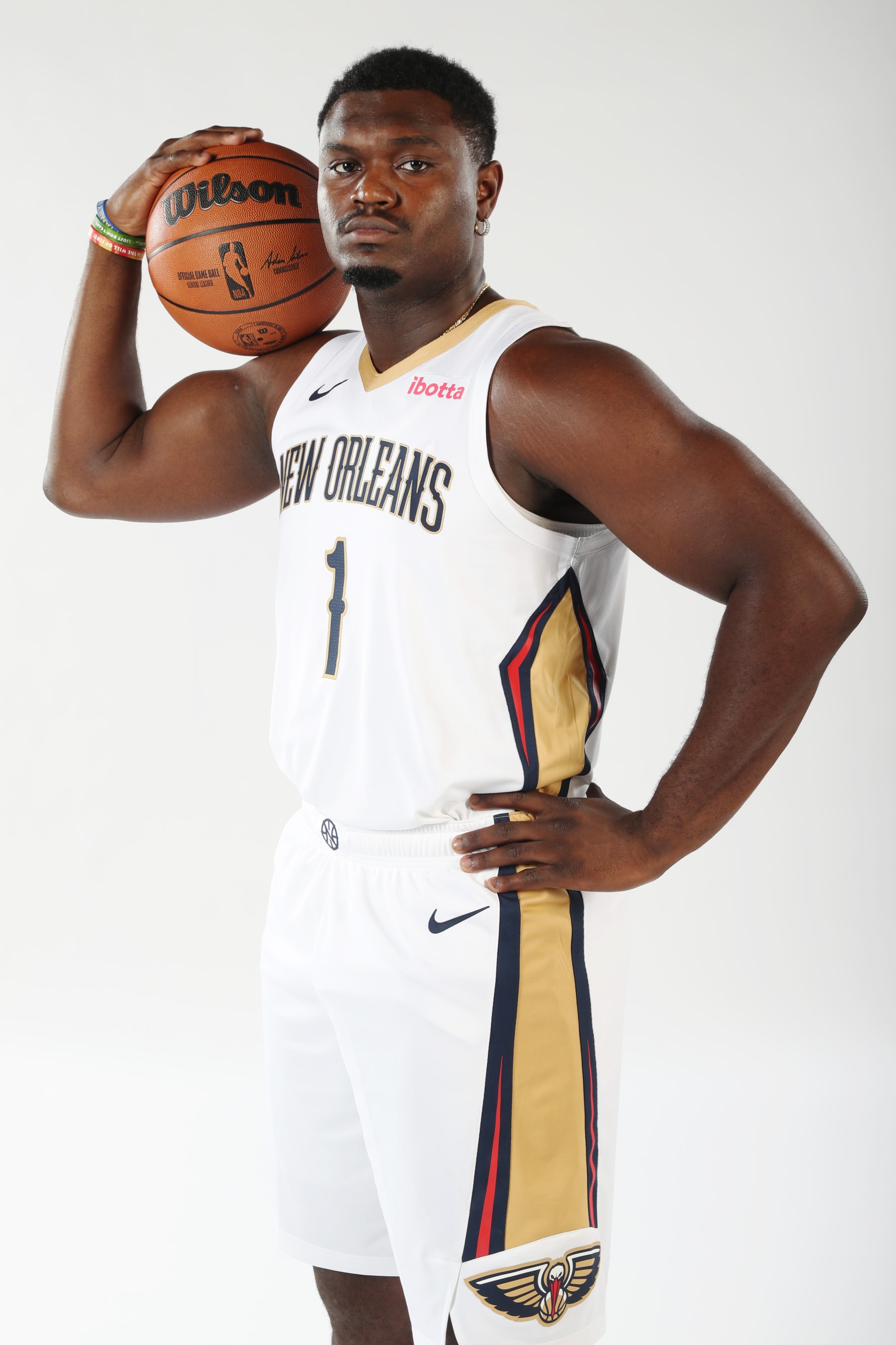 NEW ORLEANS, LA - OCTOBER 2: Zion Williamson #1 of the New Orleans Pelicans poses for a portrait during 2023 - 24 NBA Media day on October 2, 2023 at the Smoothie King Center in New Orleans, Louisiana. NOTE TO USER: User expressly acknowledges and agrees that, by downloading and or using this Photograph, user is consenting to the terms and conditions of the Getty Images License Agreement. Mandatory Copyright Notice: Copyright 2023 NBAE (Photo by Layne Murdoch Jr./NBAE via Getty Images)