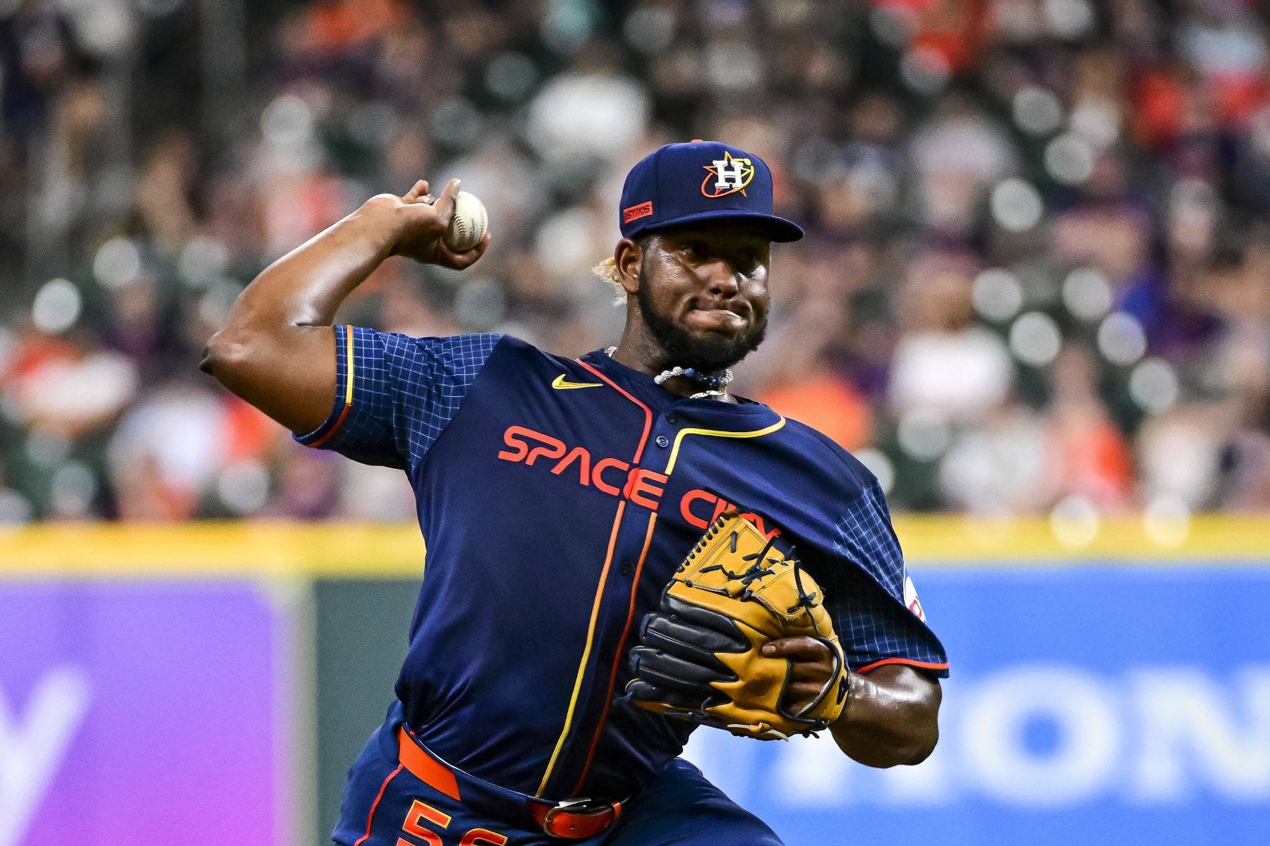 HOUSTON, TEXAS - APRIL 01: Ronel Blanco #56 of the Houston Astros pitches in the first inning against the Toronto Blue Jays at Minute Maid Park on April 01, 2024 in Houston, Texas. (Photo by Logan Riely/Getty Images) HOUSTON, TEXAS - APRIL 01: Ronel Blanco #56 of the Houston Astros pitches in the first inning against the Toronto Blue Jays at Minute Maid Park on April 01, 2024 in Houston, Texas. (Photo by Logan Riely/Getty Images)