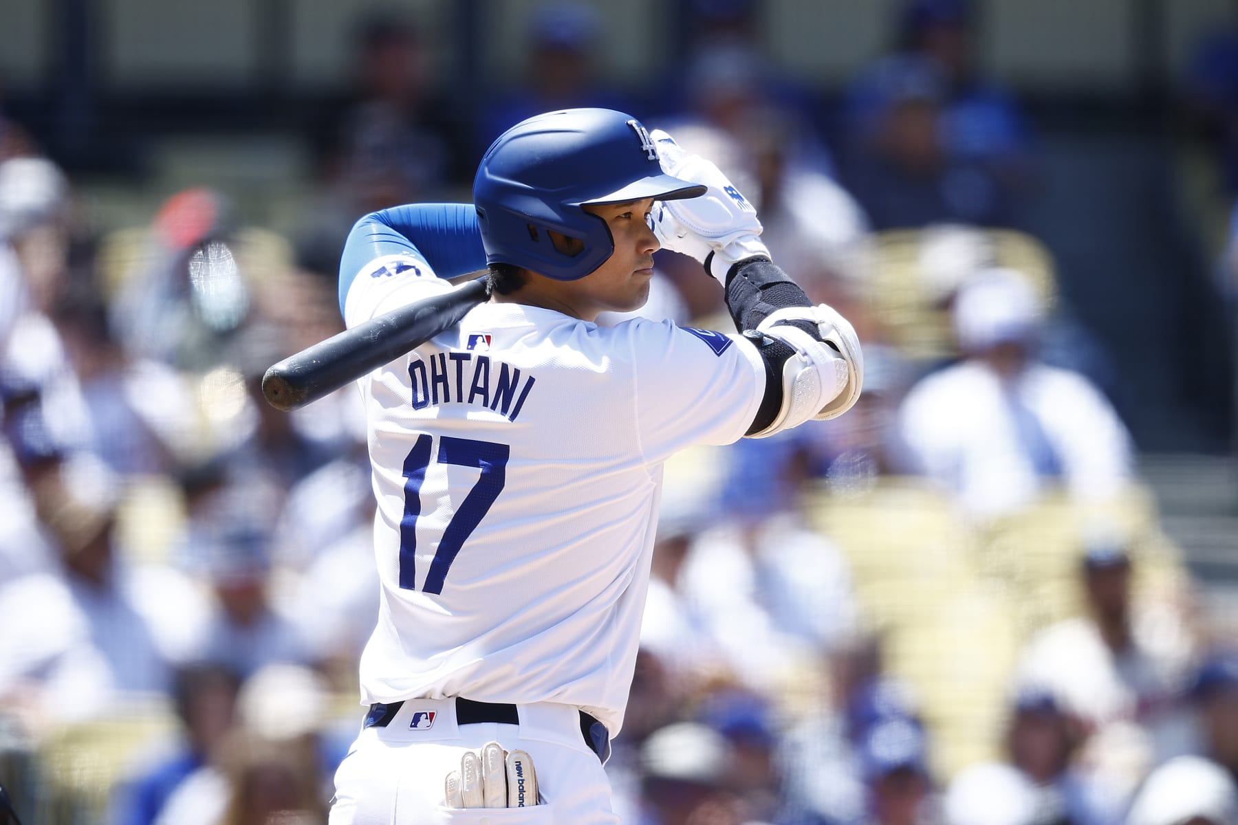LOS ANGELES, CALIFORNIA - MAY 08:  Shohei Ohtani #17 of the Los Angeles Dodgers at Dodger Stadium on May 08, 2024 in Los Angeles, California. (Photo by Ronald Martinez/Getty Images)