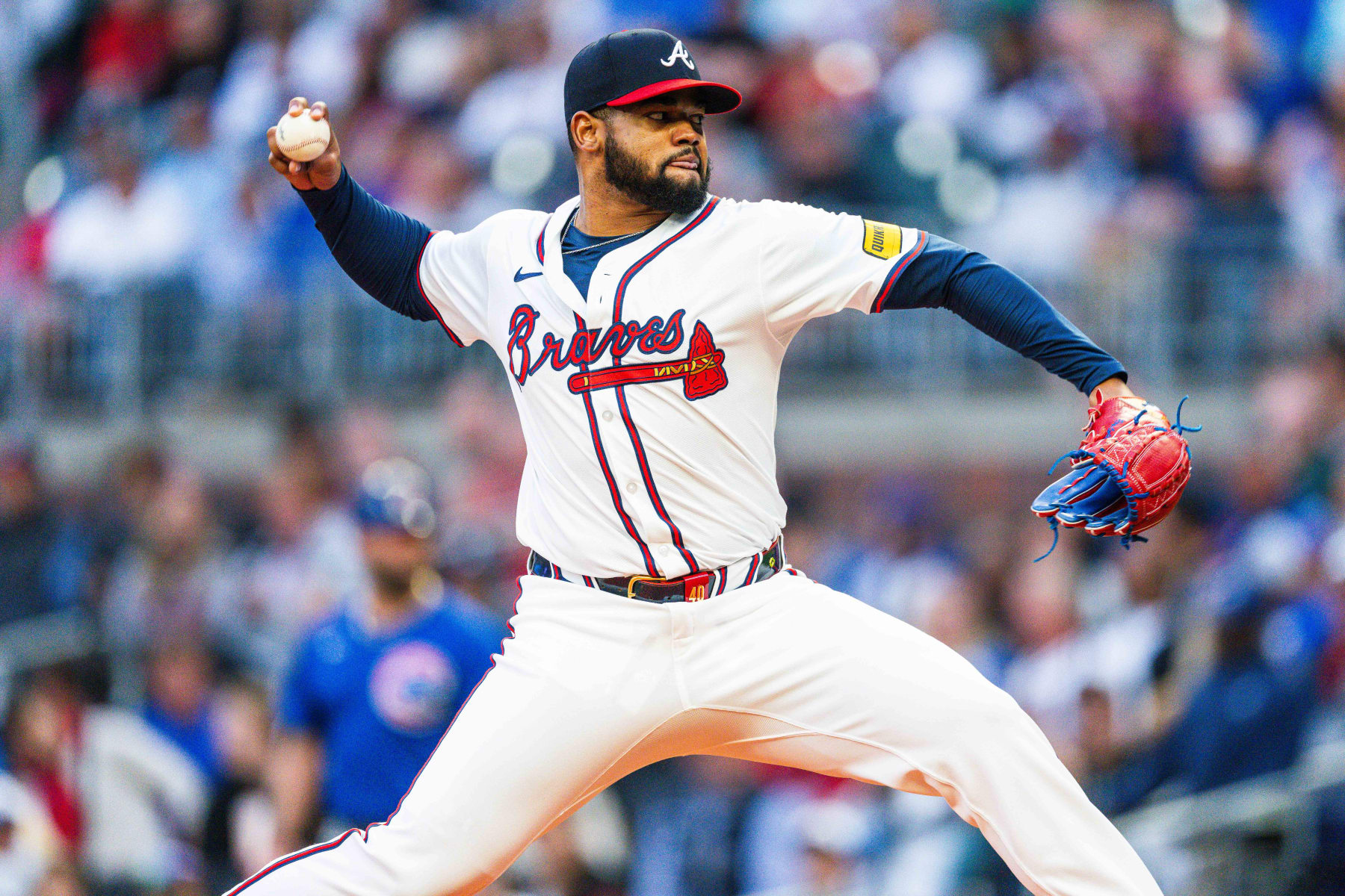 ATLANTA, GA - MAY 13: Reynaldo López #40 of the Atlanta Braves pitches in the first inning against the Chicago Cubs at Truist Park on May 13, 2024 in Atlanta, Georgia. (Photo by Matthew Grimes Jr./Atlanta Braves/Getty Images)