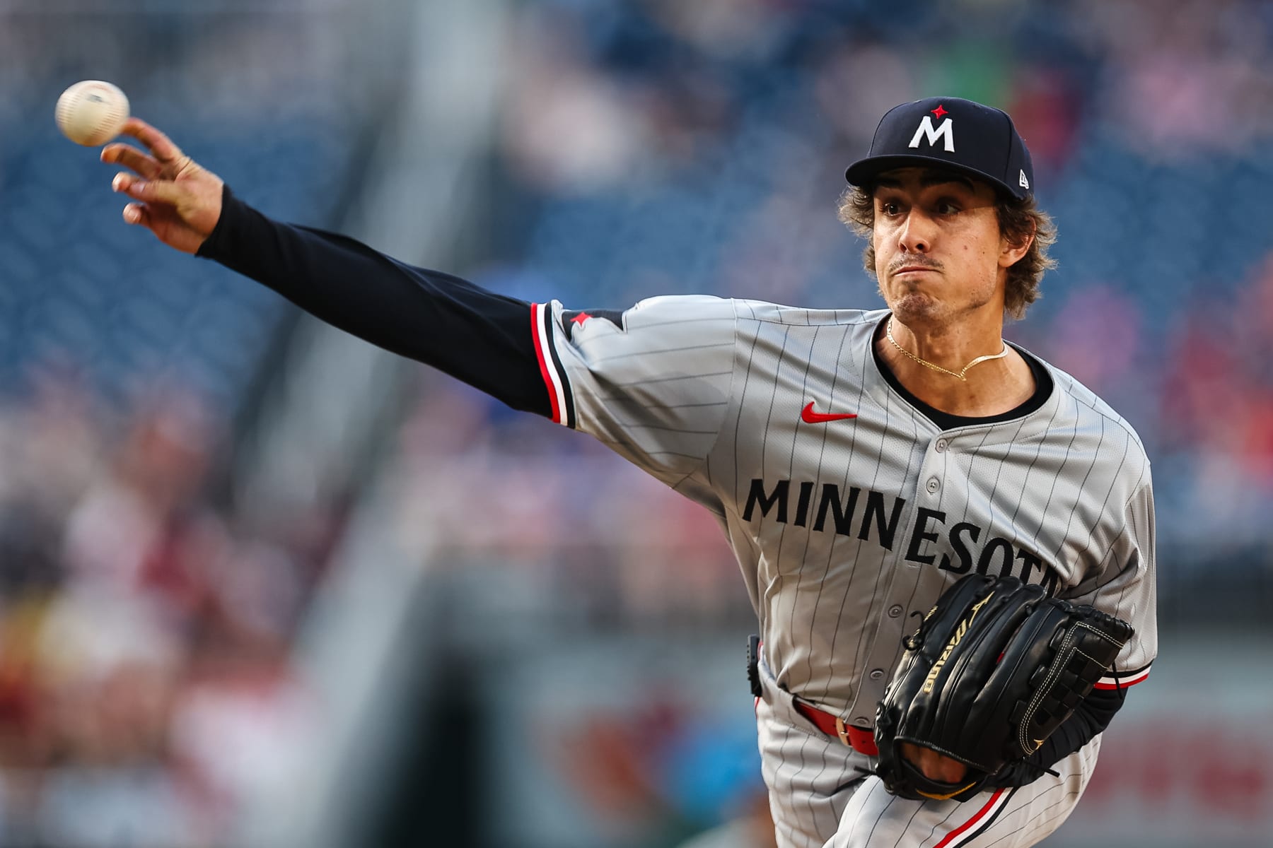 WASHINGTON, DC - MAY 21: Joe Ryan #41 of the Minnesota Twins pitches against the Washington Nationals during the second inning at Nationals Park on May 21, 2024 in Washington, DC. (Photo by Scott Taetsch/Getty Images)