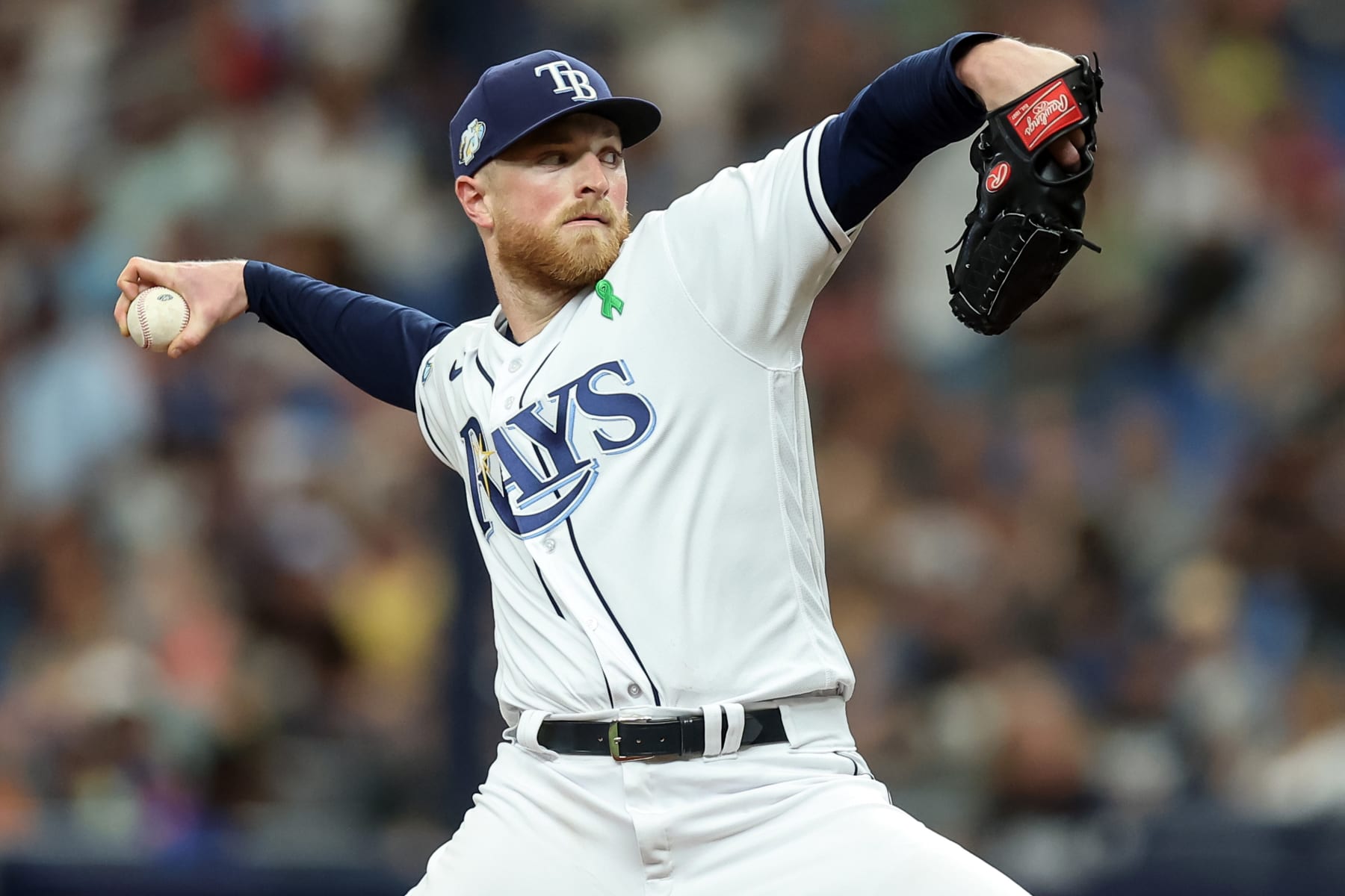 ST. PETERSBURG, FL - MAY 6: Drew Rasmussen #57 of the Tampa Bay Rays pitches against the New York Yankees during the first inning at Tropicana Field on May 6, 2023 in St. Petersburg, Florida. (Photo by Mike Carlson/Getty Images)