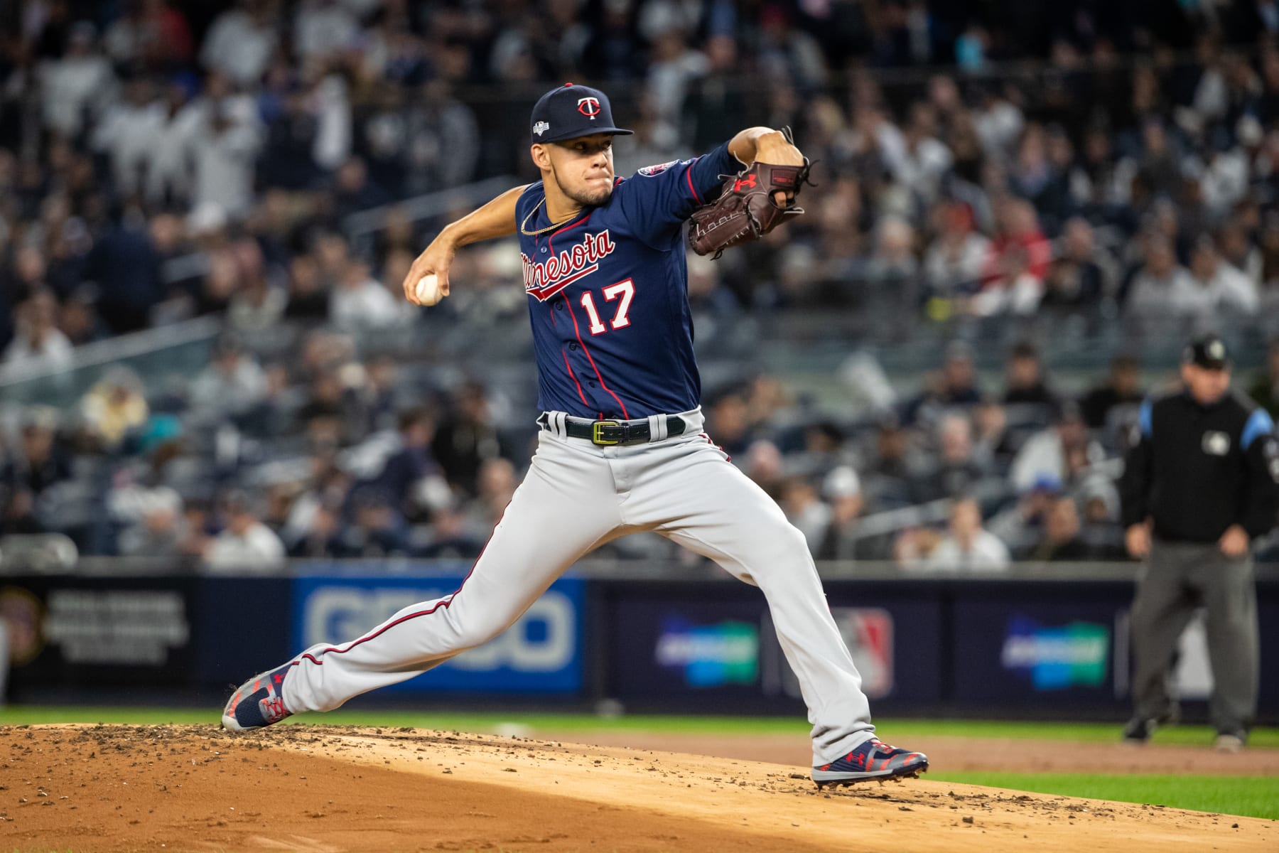 NEW YORK, NY - OCTOBER 04: Jose Berrios #17 of the Minnesota Twins pitches against the New York Yankees on October 4, 2019 in game one of the American League Division Series at Yankee Stadium in the Bronx borough of New York City. (Photo by Brace Hemmelgarn/Minnesota Twins/Getty Images)