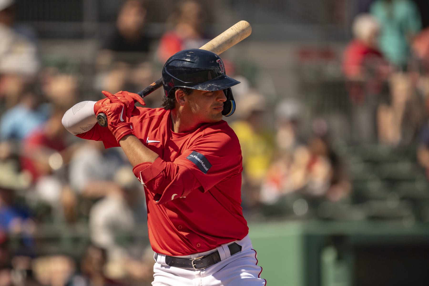 FT. MYERS, FLORIDA - FEBRUARY 23: Nick Yorke #38 of the Boston Red Sox bats during the first inning of a Spring Training Grapefruit League game against Northeastern University on February 23, 2024 at jetBlue Park at Fenway South in Fort Myers, Florida. (Photo by Billie Weiss/Boston Red Sox/Getty Images)