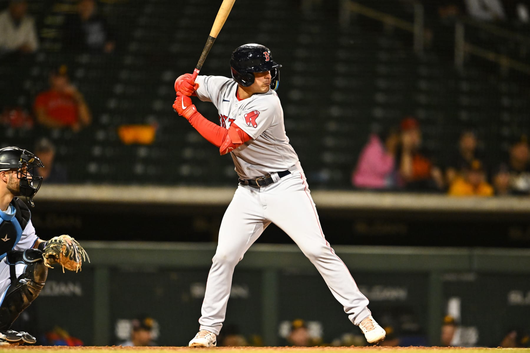 MESA, AZ - NOVEMBER 01, 2022: Nick Yorke #7 of the Scottsdale Scorpions bats during a game against the Mesa Solar Sox at Sloan Park on November 1, 2022 in Mesa, Arizona. (Photo by Chris Bernacchi/Diamond Images via Getty Images)