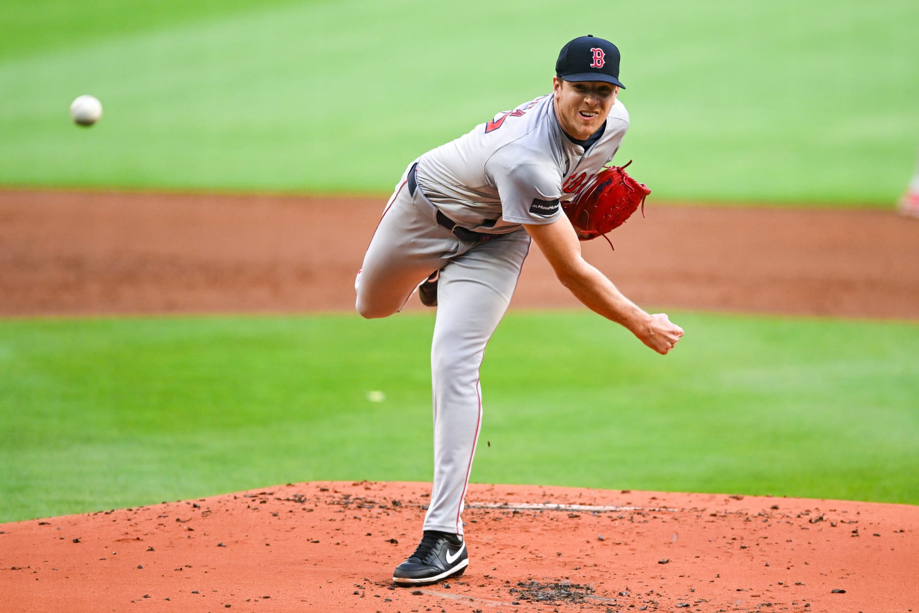ATLANTA, GA  MAY 08:  Boston pitcher Nick Pivetta (37) pitches during the MLB game between the Boston Red Sox and the Atlanta Braves on May 8th, 2024 at Truist Park in Atlanta, GA. (Photo by Rich von Biberstein/Icon Sportswire via Getty Images)