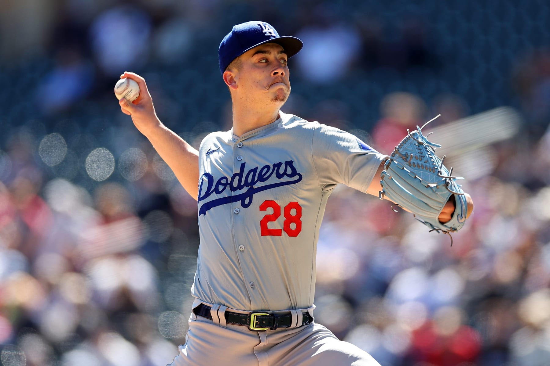 MINNEAPOLIS, MINNESOTA - APRIL 10: Bobby Miller #28 of the Los Angeles Dodgers delivers a pitch against the Minnesota Twins in the first inning at Target Field on April 10, 2024 in Minneapolis, Minnesota. (Photo by David Berding/Getty Images) MINNEAPOLIS, MINNESOTA - APRIL 10: Bobby Miller #28 of the Los Angeles Dodgers delivers a pitch against the Minnesota Twins in the first inning at Target Field on April 10, 2024 in Minneapolis, Minnesota. (Photo by David Berding/Getty Images)