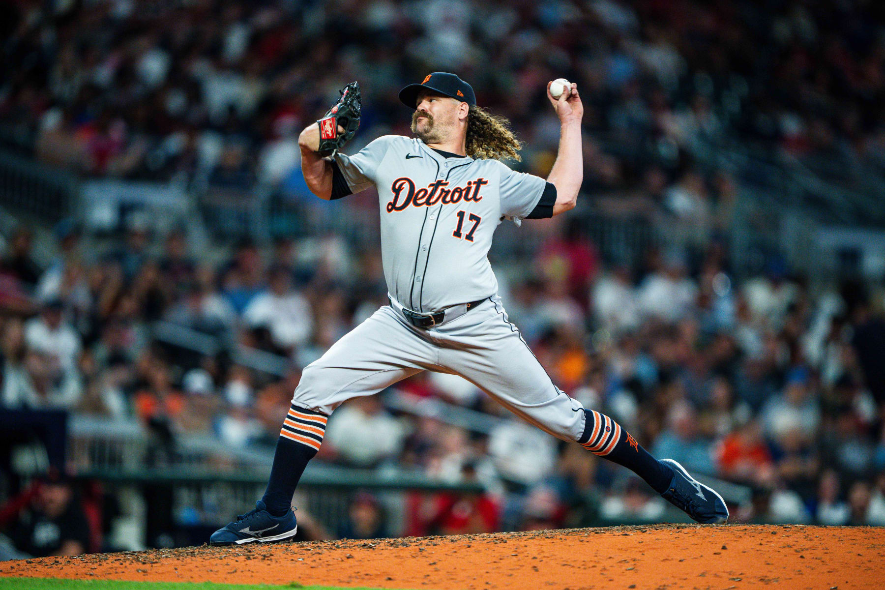 ATLANTA, GA - JUNE 18: Andrew Chafin #17 of the Detroit Tigers pitches during the seventh inning against the Detroit Tigers at Truist Park on June 18, 2024 in Atlanta, Georgia. (Kevin D. Liles/Atlanta Braves/Getty Images)
