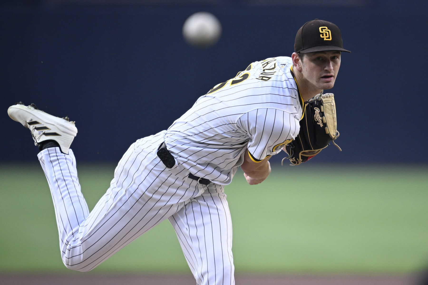 SAN DIEGO, CALIFORNIA - JULY 09: Adam Mazur #36 of the San Diego Padres pitches against the Seattle Mariners during the first inning at Petco Park on July 09, 2024 in San Diego, California. (Photo by Orlando Ramirez/Getty Images)