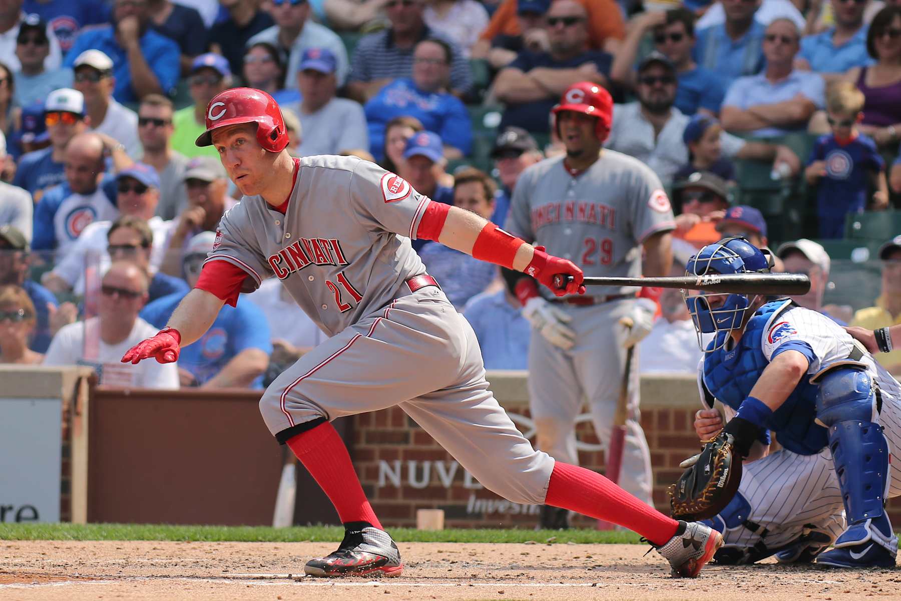 02 September, 2015: Cincinnati Reds Third base Todd Frazier (21) [7072] in action during a game between the Cincinnati Reds and the Chicago Cubs at Wrigley Field, in Chicago, IL. (Photo by Robin Alam/Icon Sportswire/Corbis/Icon Sportswire via Getty Images)