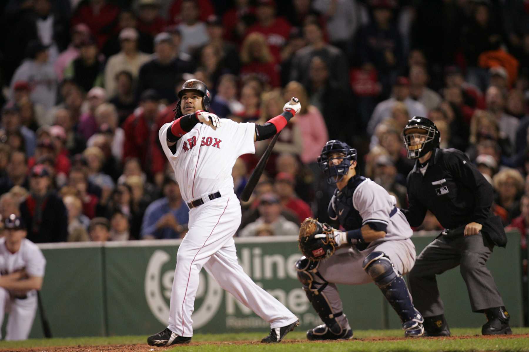 UNITED STATES - SEPTEMBER 30:  Baseball: Boston Red Sox Manny Ramirez (24) in action, at bat vs New York Yankees, Boston, MA 9/30/2005  (Photo by Damian Strohmeyer/Sports Illustrated via Getty Images)  (SetNumber: X74329 TK1)