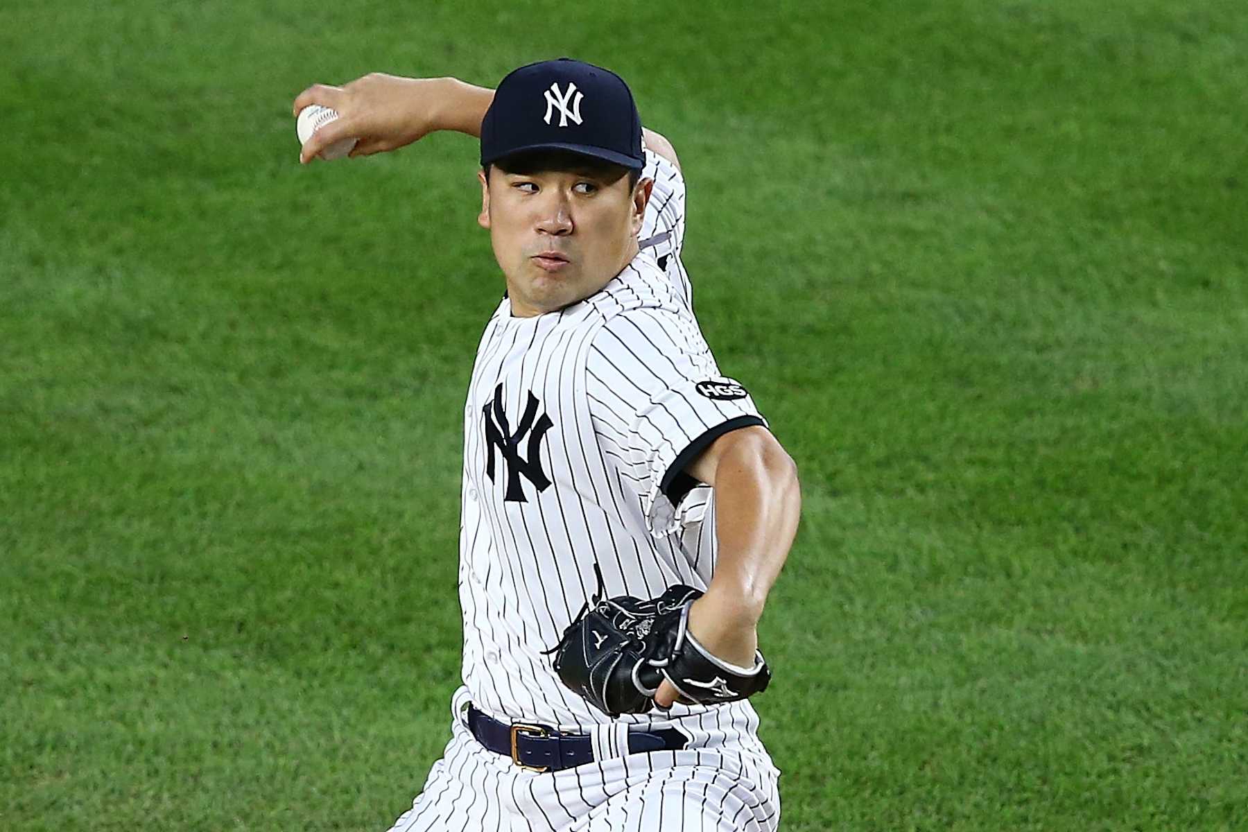 NEW YORK, NEW YORK - SEPTEMBER 01: Masahiro Tanaka #19 of the New York Yankees pitches in the second inning against the Tampa Bay Rays at Yankee Stadium on September 01, 2020 in New York City. (Photo by Mike Stobe/Getty Images)