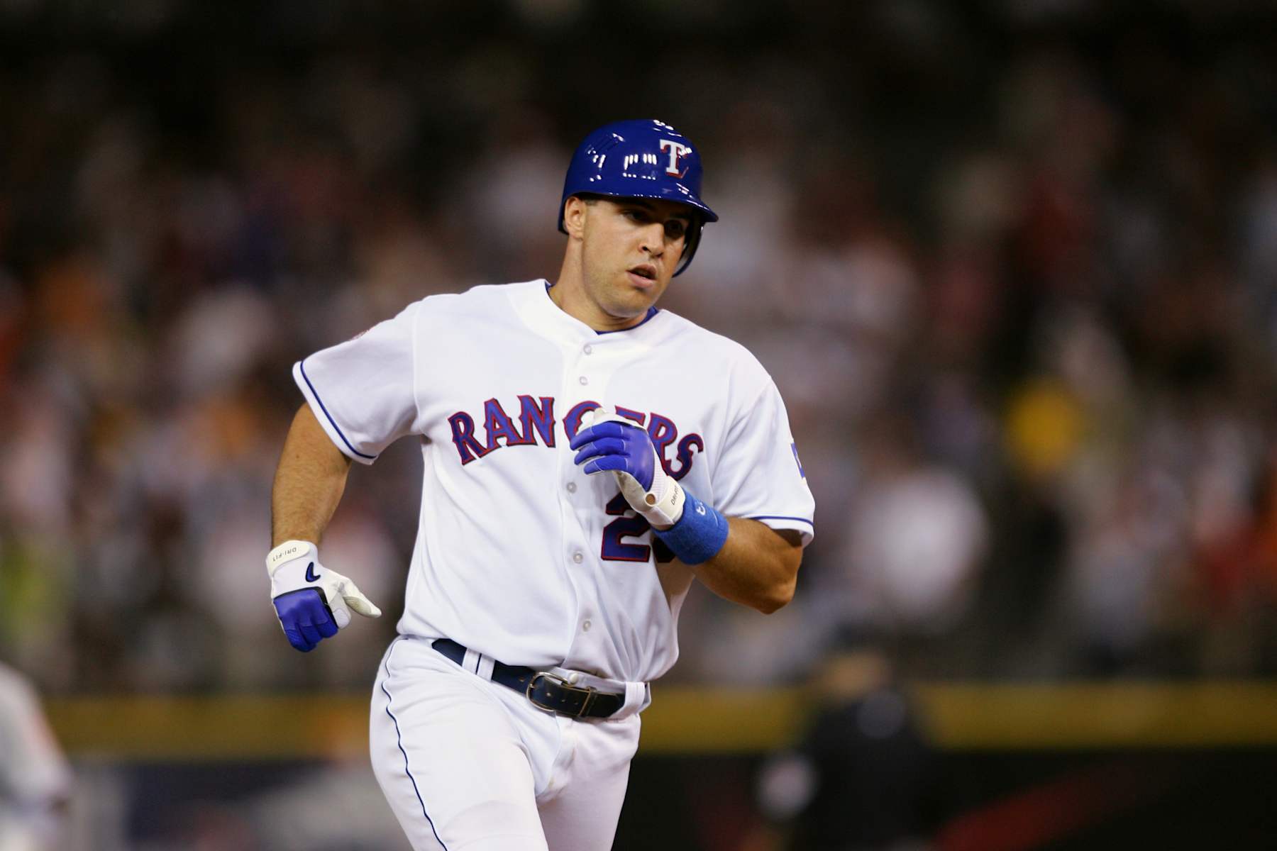 DETROIT - JULY 12:  American League All-Star Mark Teixeira #23 of the Texas Rangers runs the bases against the National League All-Stars during the 76th Major League Baseball All-Star Game at Comerica Park on July 12, 2005 in Detroit, Michigan.  (Photo By Elsa/Getty Images)