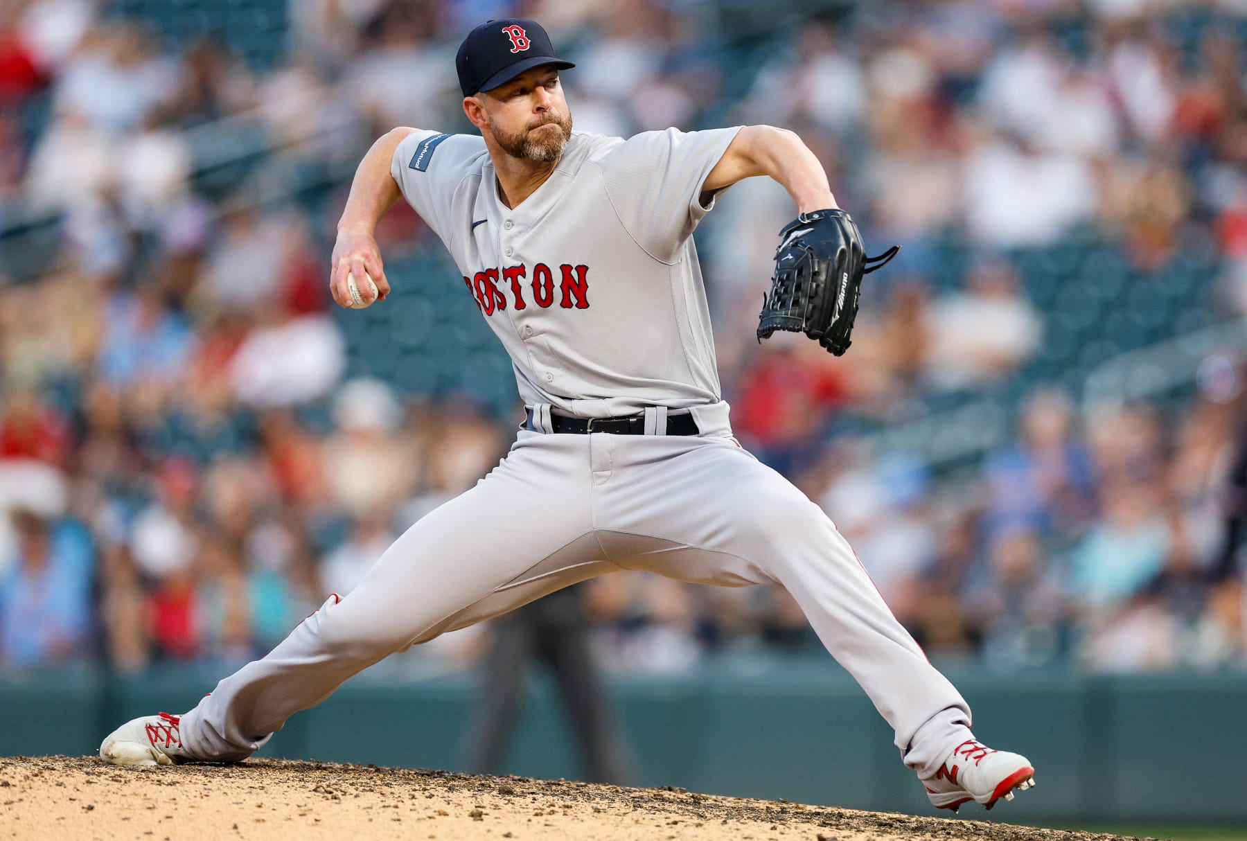 MINNEAPOLIS, MINNESOTA - JUNE 20: Corey Kluber #28 of the Boston Red Sox delivers a pitch against the Minnesota Twins in the seventh inning at Target Field on June 20, 2023 in Minneapolis, Minnesota. The Red Sox defeated the Twins 10-4. (Photo by David Berding/Getty Images)