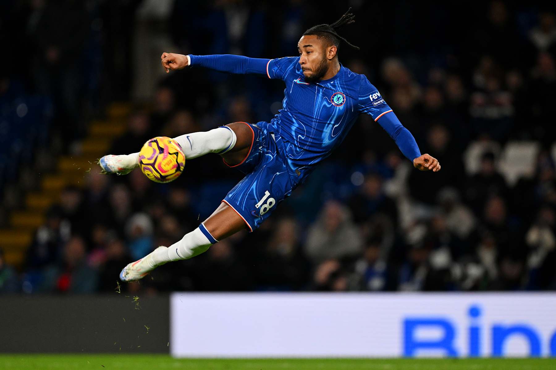 LONDON, ENGLAND - DECEMBER 26: Christopher Nkunku of Chelsea shoots during the Premier League match between Chelsea FC and Fulham FC at Stamford Bridge on December 26, 2024 in London, England. (Photo by Darren Walsh/Chelsea FC via Getty Images)