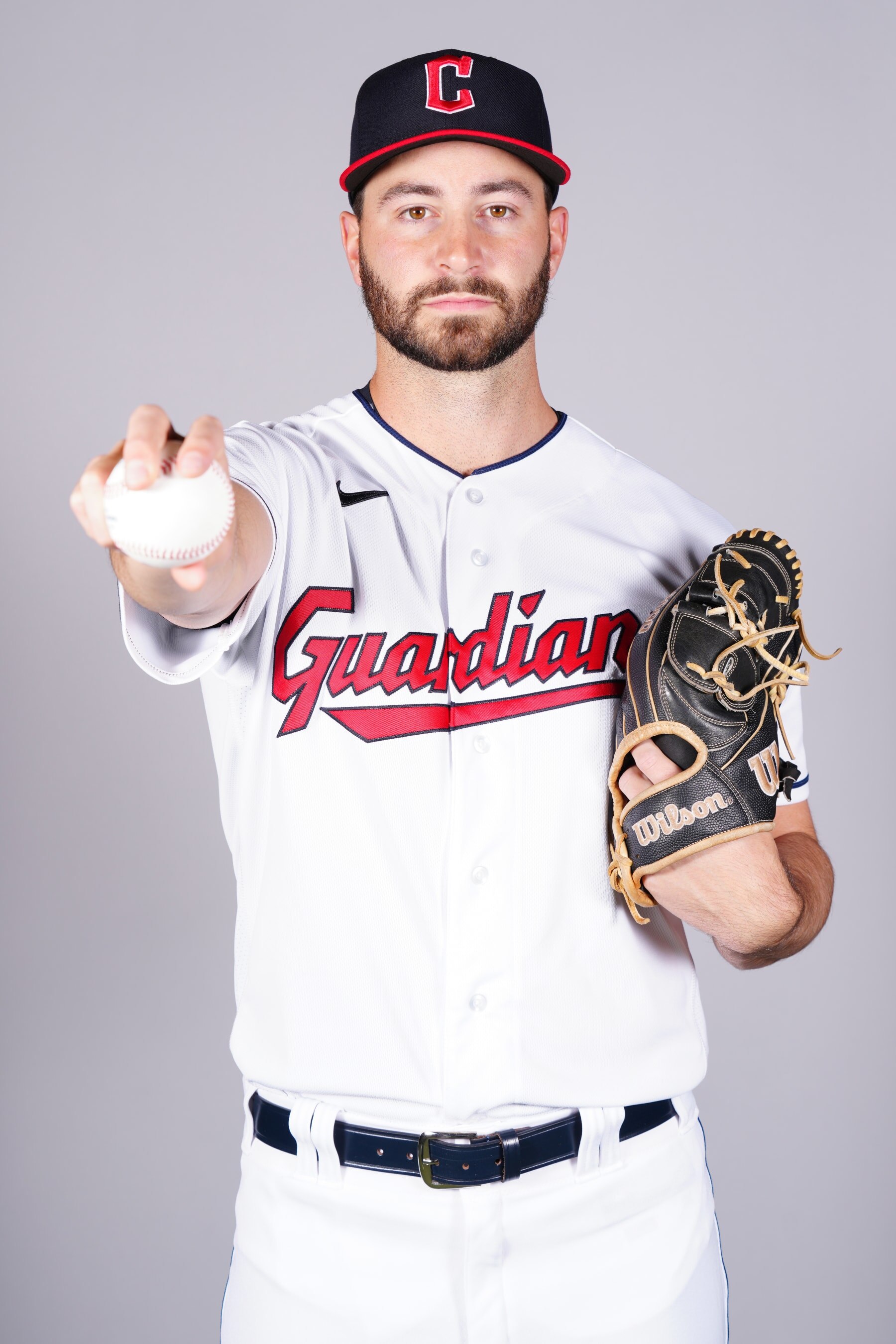 GOODYEAR, AZ - MARCH 22: Cody Morris of the Cleveland Guardians poses for a photo during the Cleveland Guardians Photo Day at Goodyear Ballpark on Tuesday, March 22, 2022 in Goodyear, Arizona. (Photo by Daniel Shirey/MLB Photos via Getty Images)