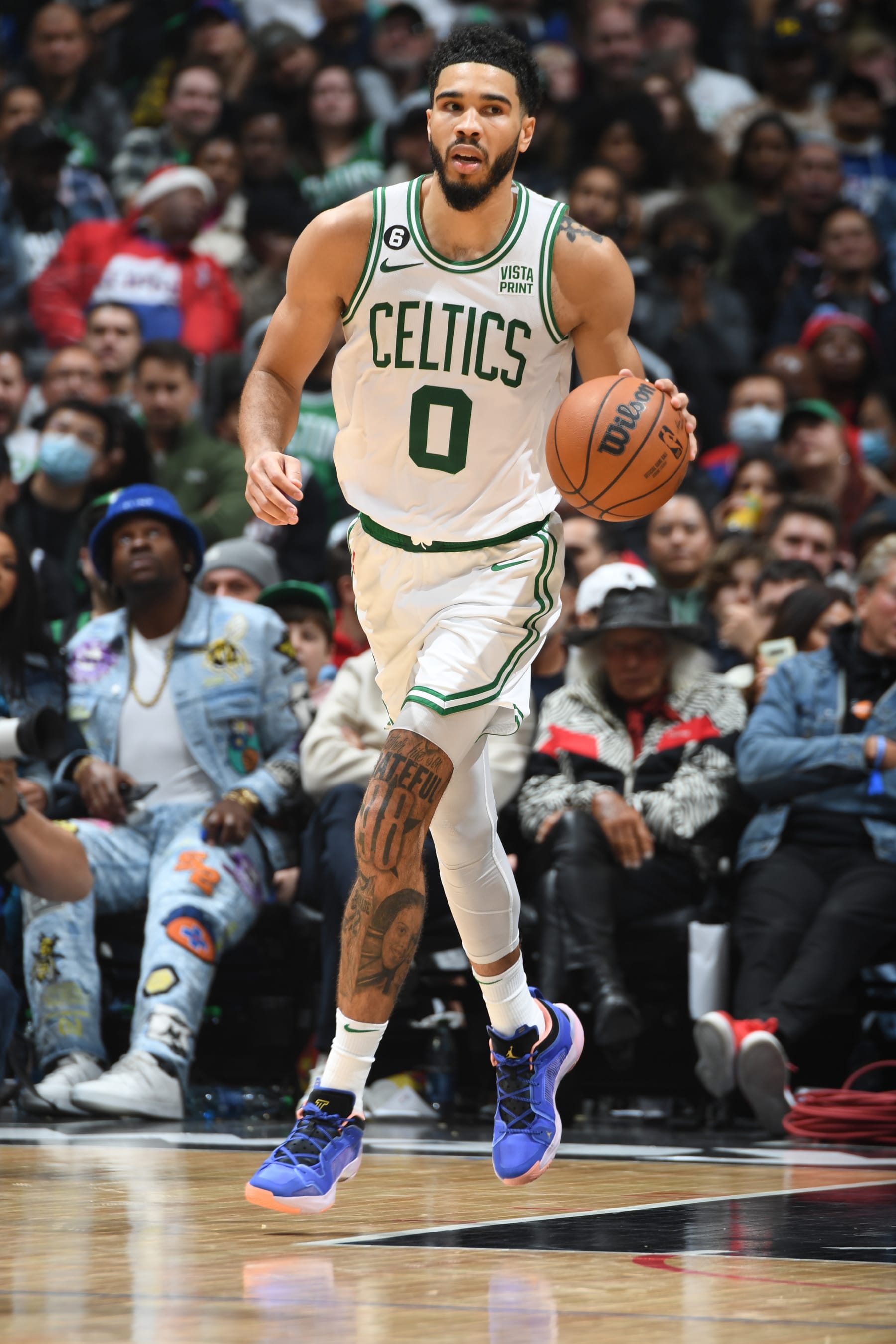 LOS ANGELES, CA - DECEMBER 12: Jayson Tatum #0 of the Boston Celtics dribbles the ball during the game against the LA Clippers on December 12, 2022 at Crypto.Com Arena in Los Angeles, California. NOTE TO USER: User expressly acknowledges and agrees that, by downloading and/or using this Photograph, user is consenting to the terms and conditions of the Getty Images License Agreement. Mandatory Copyright Notice: Copyright 2022 NBAE (Photo by Andrew D. Bernstein/NBAE via Getty Images)
