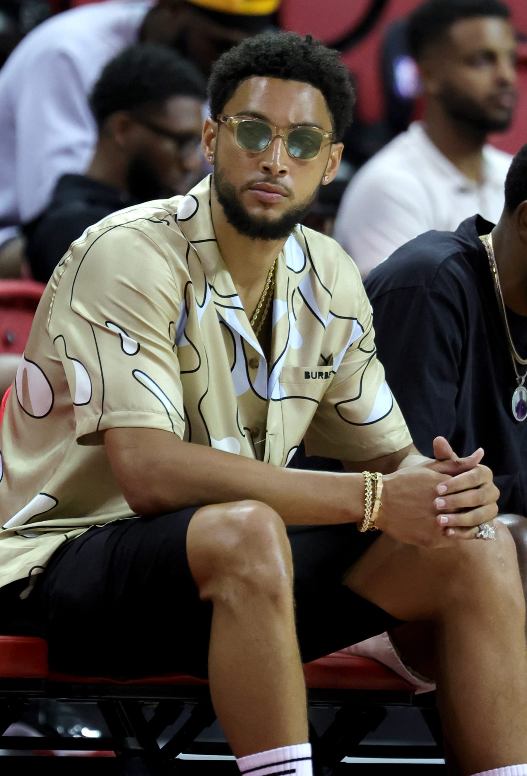 LAS VEGAS, NEVADA - JULY 10: Ben Simmons of the Brooklyn Nets attends a game between the Nets and the Philadelphia 76ers during the 2022 NBA Summer League at the Thomas & Mack Center on July 10, 2022 in Las Vegas, Nevada. NOTE TO USER: User expressly acknowledges and agrees that, by downloading and or using this photograph, User is consenting to the terms and conditions of the Getty Images License Agreement. (Photo by Ethan Miller/Getty Images)