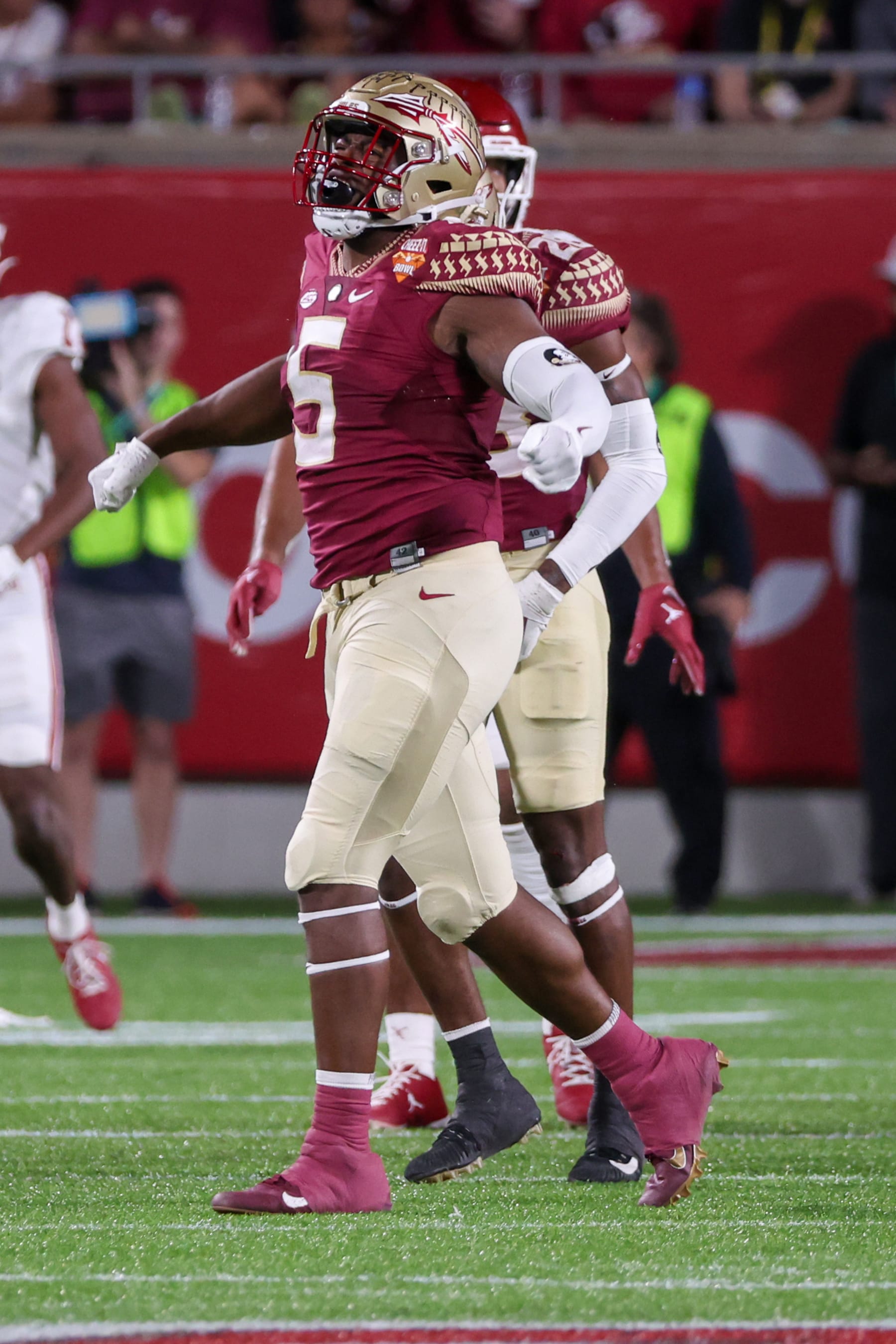 ORLANDO, FL - DECEMBER 29: Florida State Seminoles defensive lineman Jared Verse (5) during the Cheez-It Bowl between Oklahoma and Florida State on December 29, 2022 at Camping World Stadium, in Orlando FL. (Photo by Joe Petro/Icon Sportswire via Getty Images)
