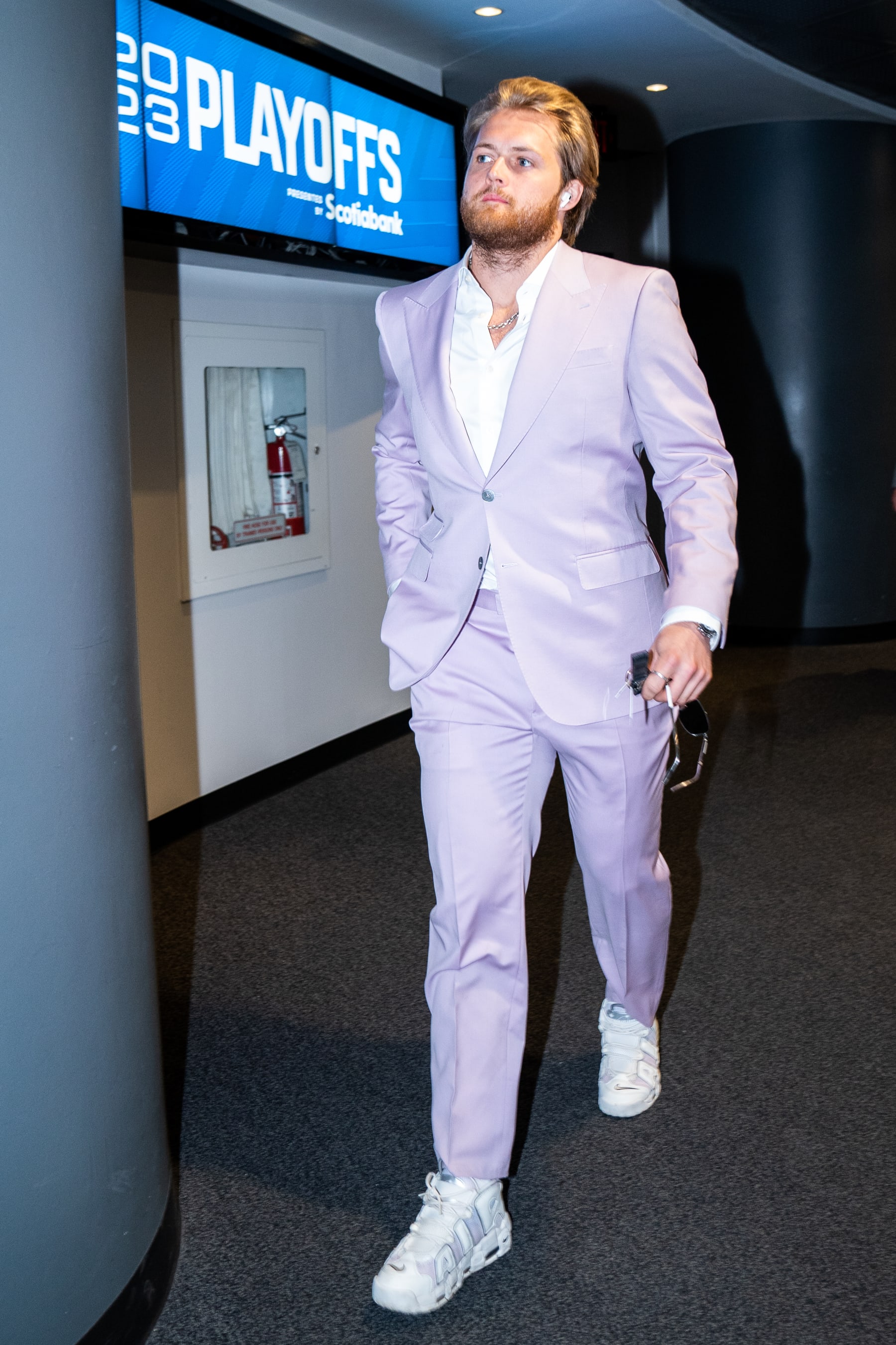 TORONTO, CANADA - MAY 12: William Nylander #88 of the Toronto Maple Leafs arrives prior to playing against the Florida Panthers in Game Five of the Second Round of the 2023 Stanley Cup Playoffs at the Scotiabank Arena on May 12, 2023 in Toronto, Ontario, Canada. (Photo by Michael Chisholm/NHLI via Getty Images)