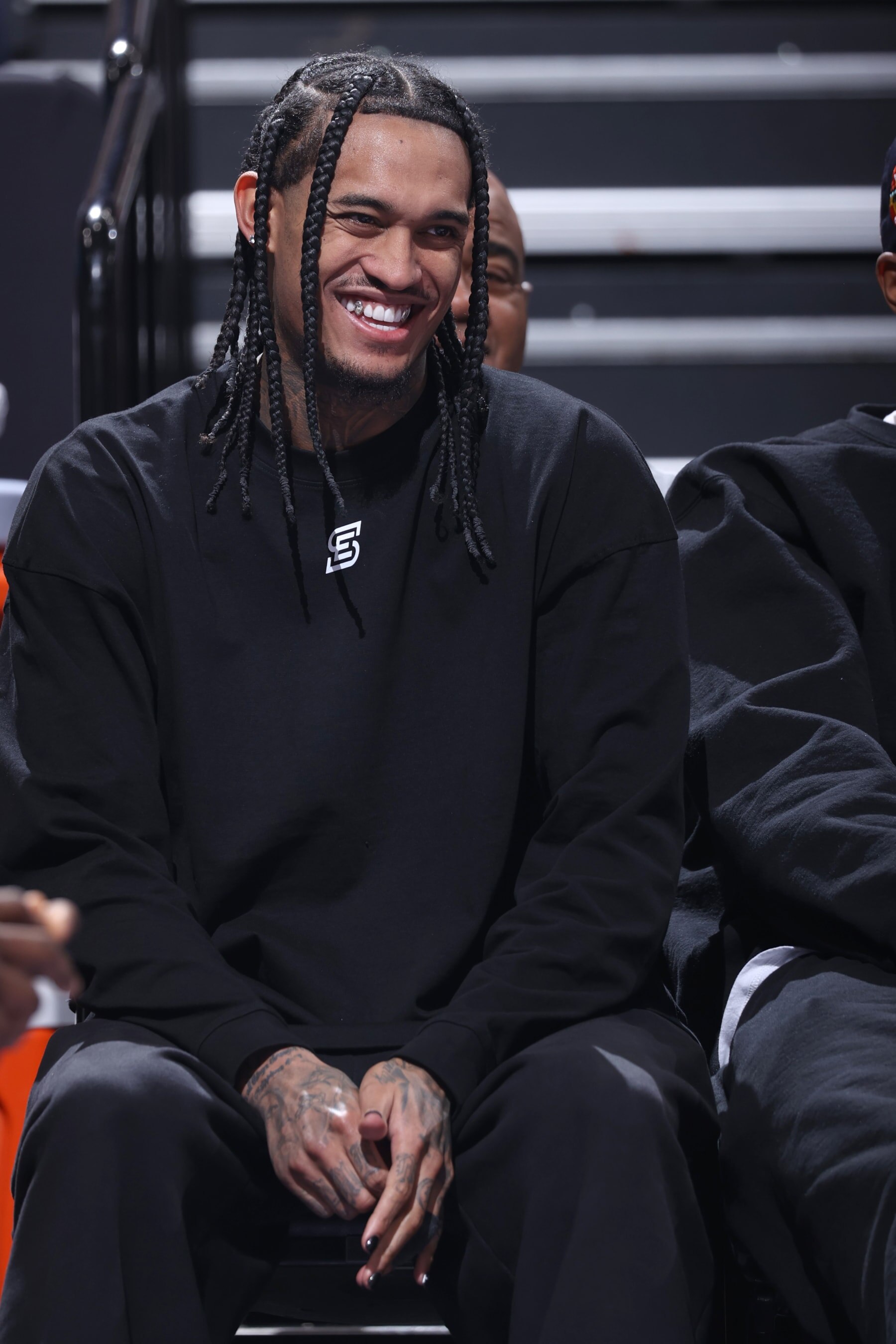 SALT LAKE CITY, UT - MARCH 27: Jordan Clarkson #00 of the Utah Jazz smiles during the game against the Phoenix Suns on March 27, 2023 at vivint.SmartHome Arena in Salt Lake City, Utah. NOTE TO USER: User expressly acknowledges and agrees that, by downloading and or using this Photograph, User is consenting to the terms and conditions of the Getty Images License Agreement. Mandatory Copyright Notice: Copyright 2023 NBAE (Photo by Melissa Majchrzak/NBAE via Getty Images)