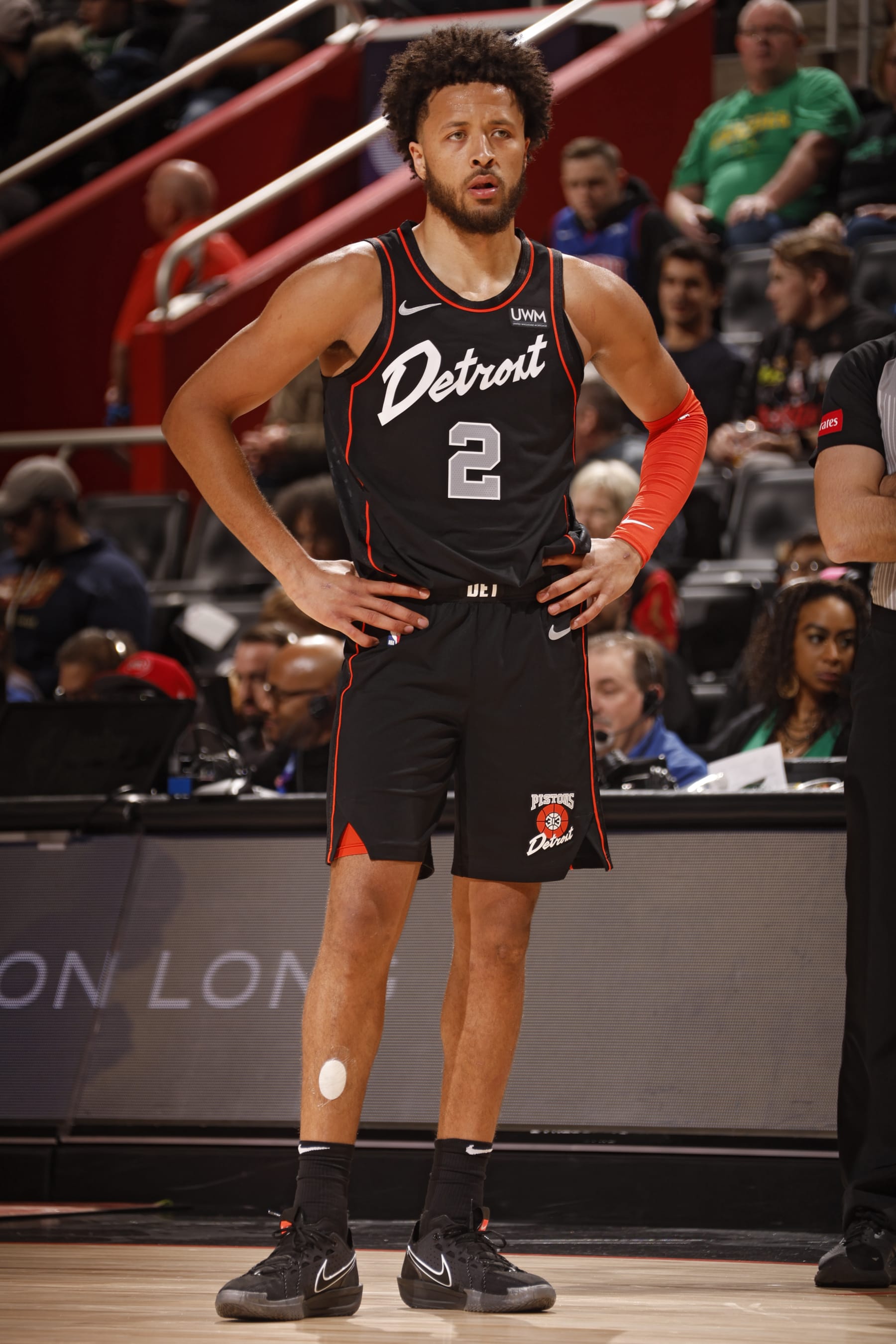 DETROIT, MI - MARCH 22: Cade Cunningham #2 of the Detroit Pistons looks on during the game against the Boston Celtics on March 22, 2024 at Little Caesars Arena in Detroit, Michigan. NOTE TO USER: User expressly acknowledges and agrees that, by downloading and/or using this photograph, User is consenting to the terms and conditions of the Getty Images License Agreement. Mandatory Copyright Notice: Copyright 2024 NBAE (Photo by Brian Sevald/NBAE via Getty Images)