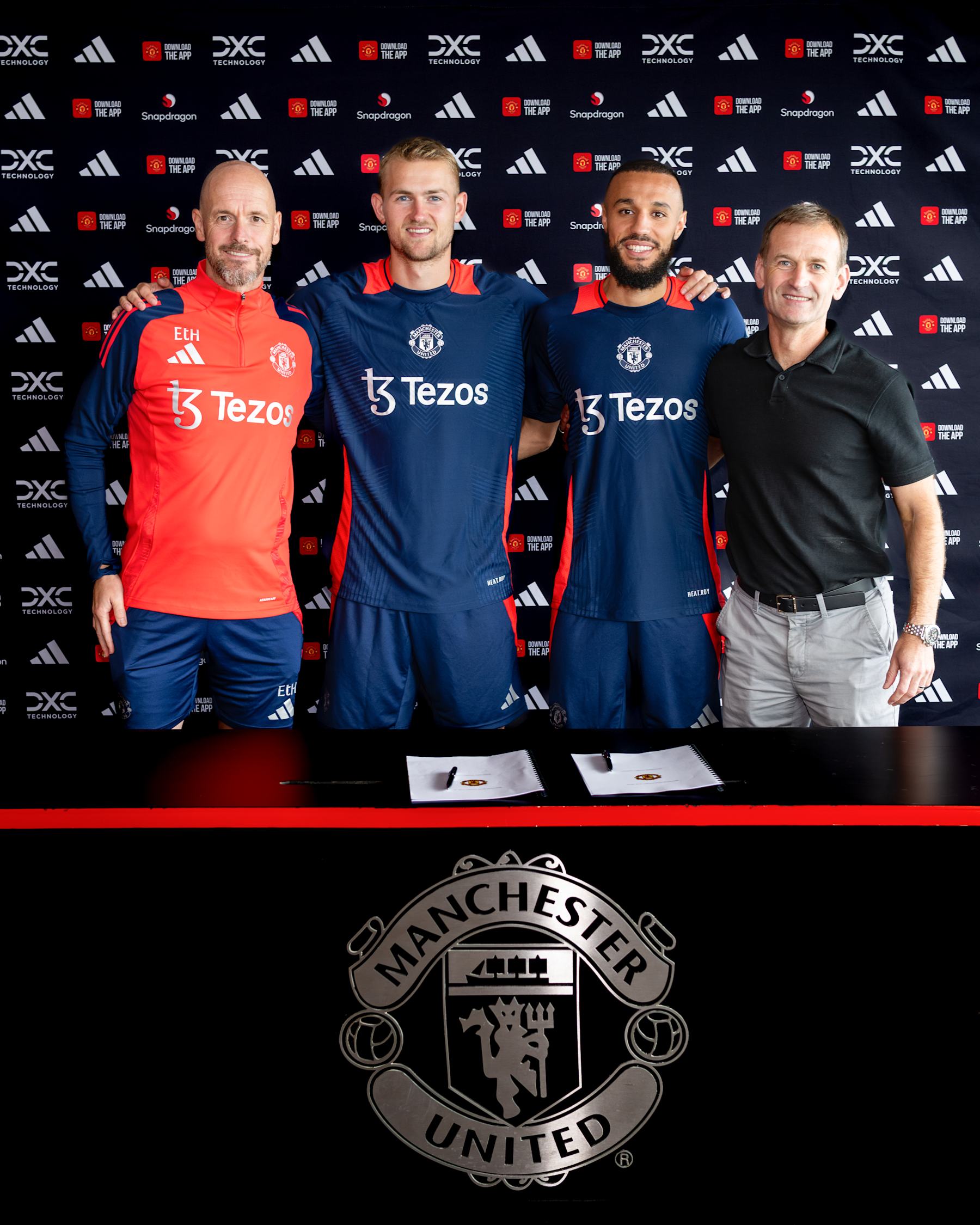 Erik ten Hag, Matthijs de Ligt, Noussair Mazraoui and Dan Ashworth.