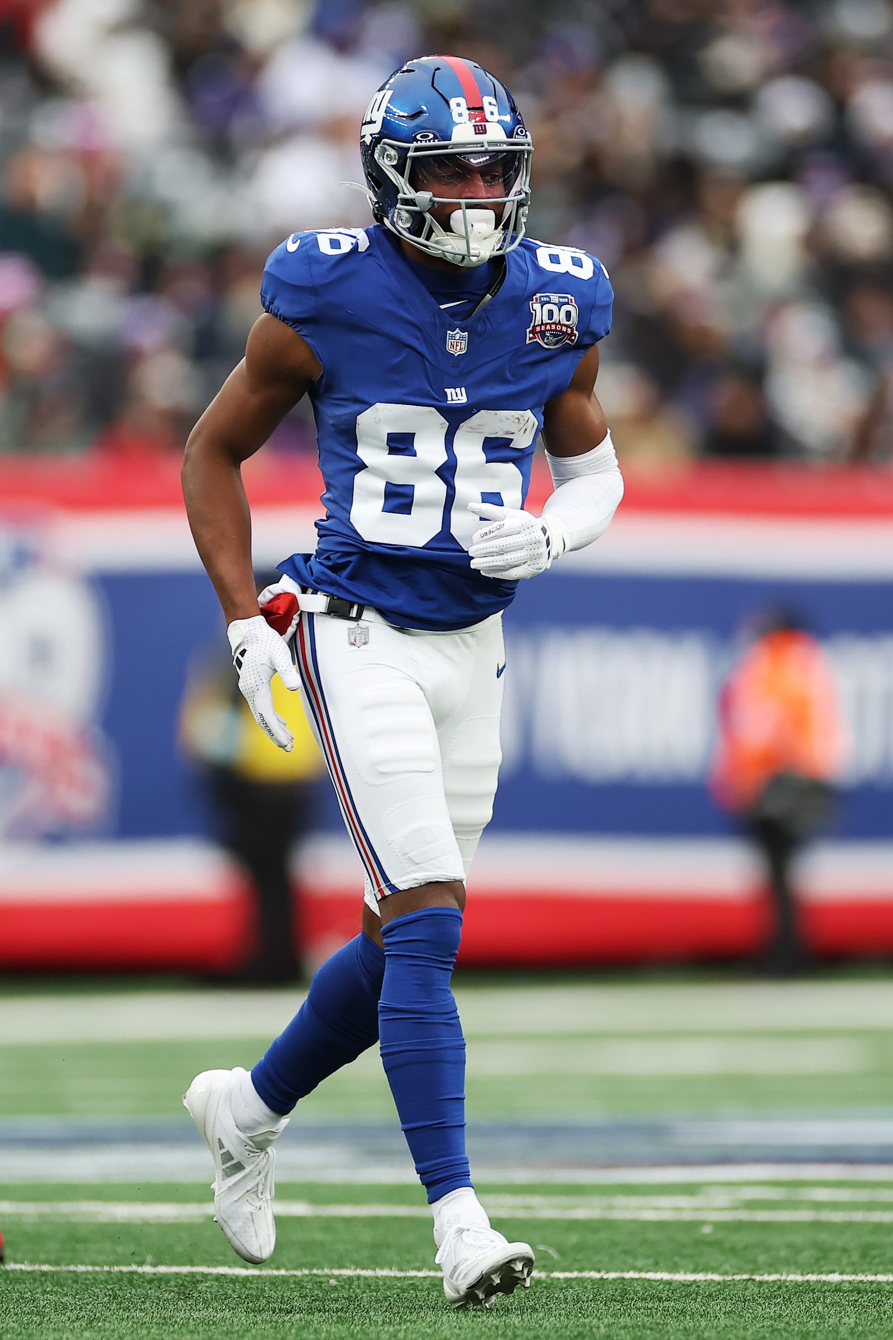 EAST RUTHERFORD, NEW JERSEY - DECEMBER 15: Darius Slayton #86 of the New York Giants in action against the Baltimore Ravens at MetLife Stadium on December 15, 2024 in East Rutherford, New Jersey. (Photo by Sarah Stier/Getty Images)