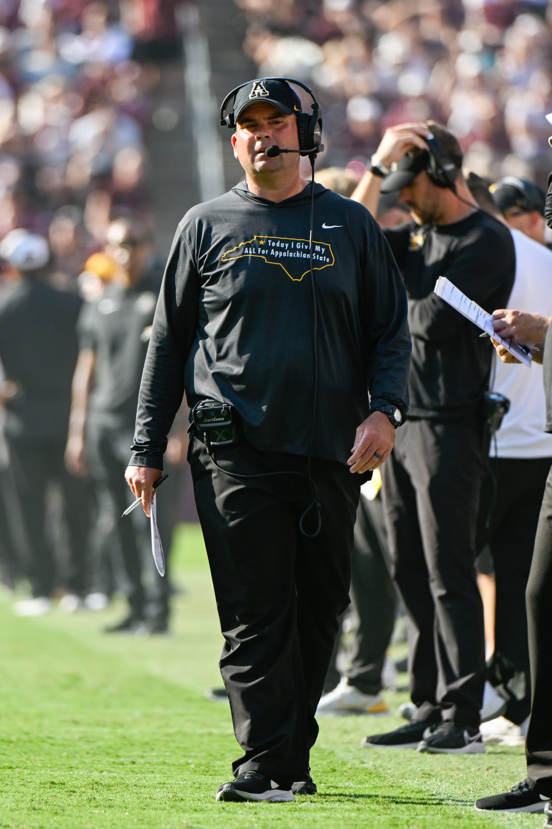 COLLEGE STATION, TX - SEPTEMBER 10: Appalachian State Mountaineers head coach Shawn Clark looks on from the sideline during the football game between the Appalachian State Mountaineers and Texas A&M Aggies at Kyle Field on September 10, 2022 in College Station, Texas. (Photo by Ken Murray/Icon Sportswire via Getty Images)