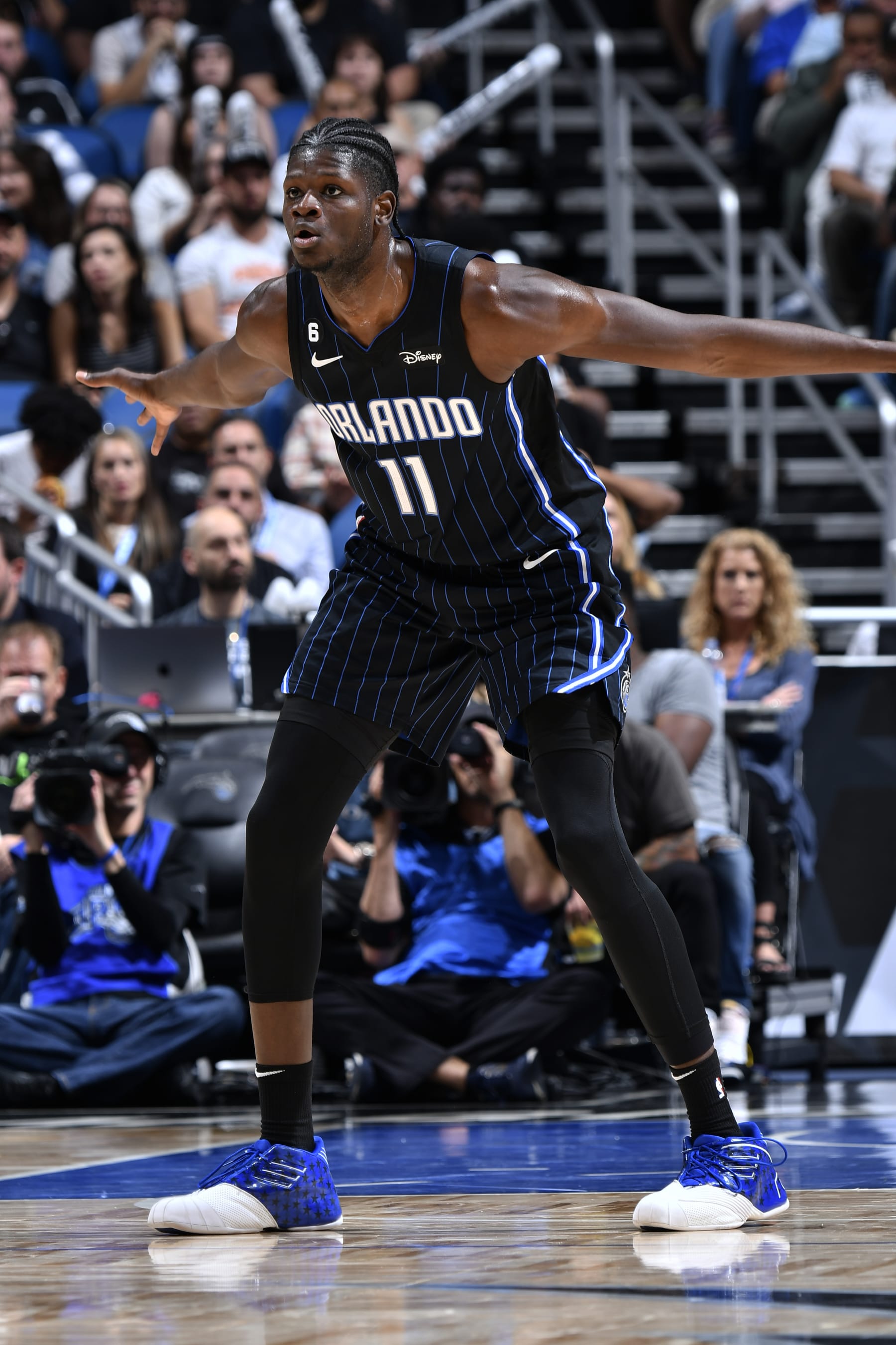 ORLANDO, FL - NOVEMBER 7: Mo Bamba #11 of the Orlando Magic plays defense during the game against the Houston Rockets on November 7, 2022 at Amway Center in Orlando, Florida. NOTE TO USER: User expressly acknowledges and agrees that, by downloading and or using this photograph, User is consenting to the terms and conditions of the Getty Images License Agreement. Mandatory Copyright Notice: Copyright 2022 NBAE (Photo by Fernando Medina/NBAE via Getty Images)