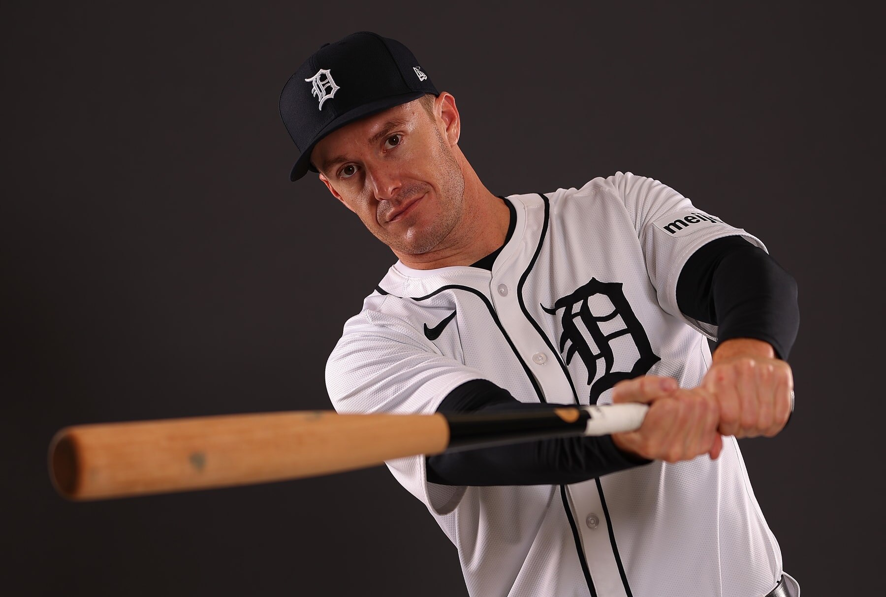 LAKELAND, FLORIDA - FEBRUARY 23:  Mark Canha #21 of the Detroit Tigers poses for a portrait during photo day at Publix Field at Joker Marchant Stadium on February 23, 2024 in Lakeland, Florida. (Photo by Kevin C. Cox/Getty Images)