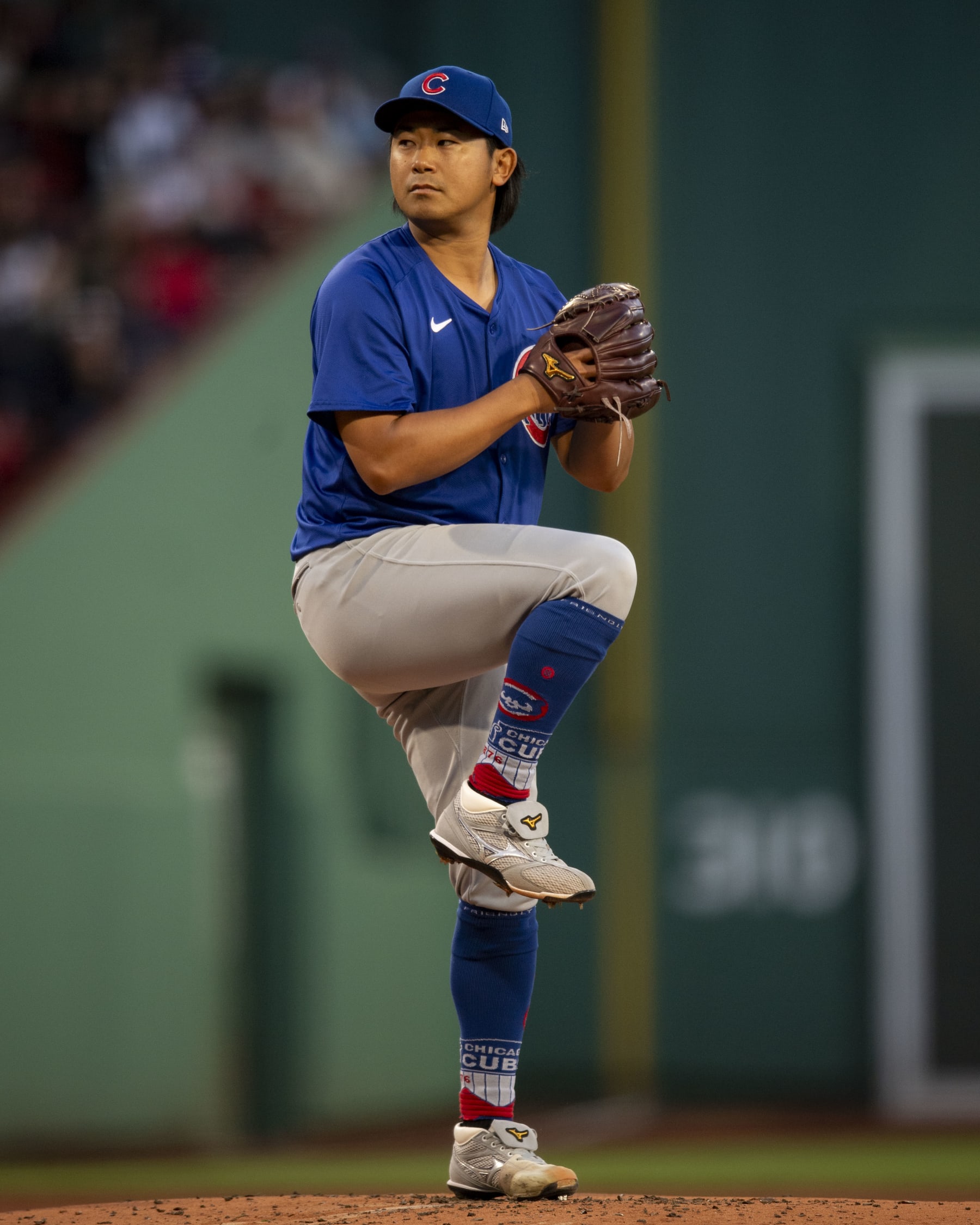 BOSTON, MA - APRIL 26: Shota Imanaga #18 of the Chicago Cubs delivers during the first inning of a game against the Boston Red Sox on April 26, 2024 at Fenway Park in Boston, Massachusetts. (Photo by Billie Weiss/Boston Red Sox/Getty Images)