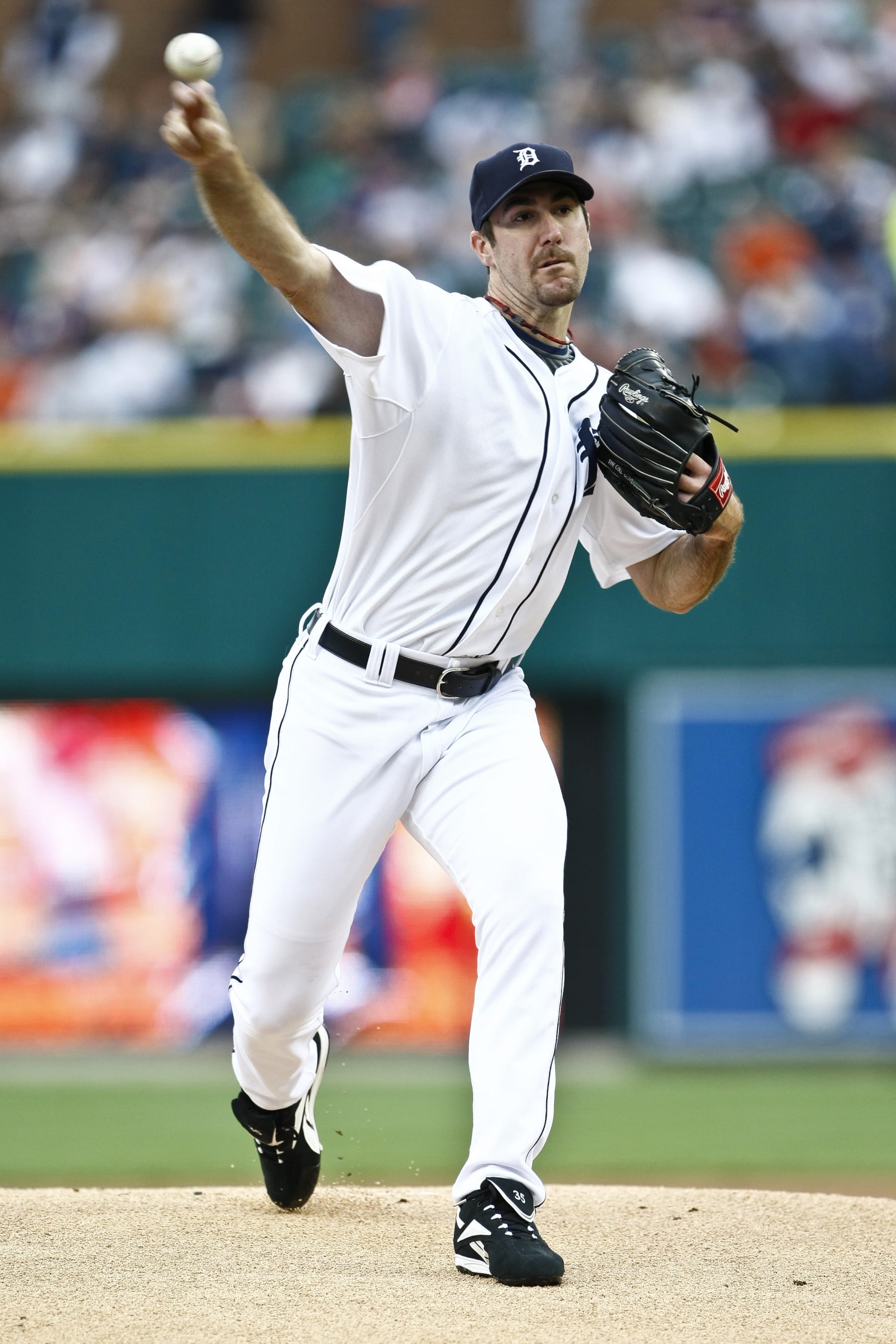 Detroit Tigers starting pitcher Justin Verlander (35) during the Detroit Tigers 10-2 win over the Texas Rangers at Comerica Park in Detroit, Michigan. (Photo by Andy Altenburger /Icon SMI/Icon Sport Media via Getty Images)