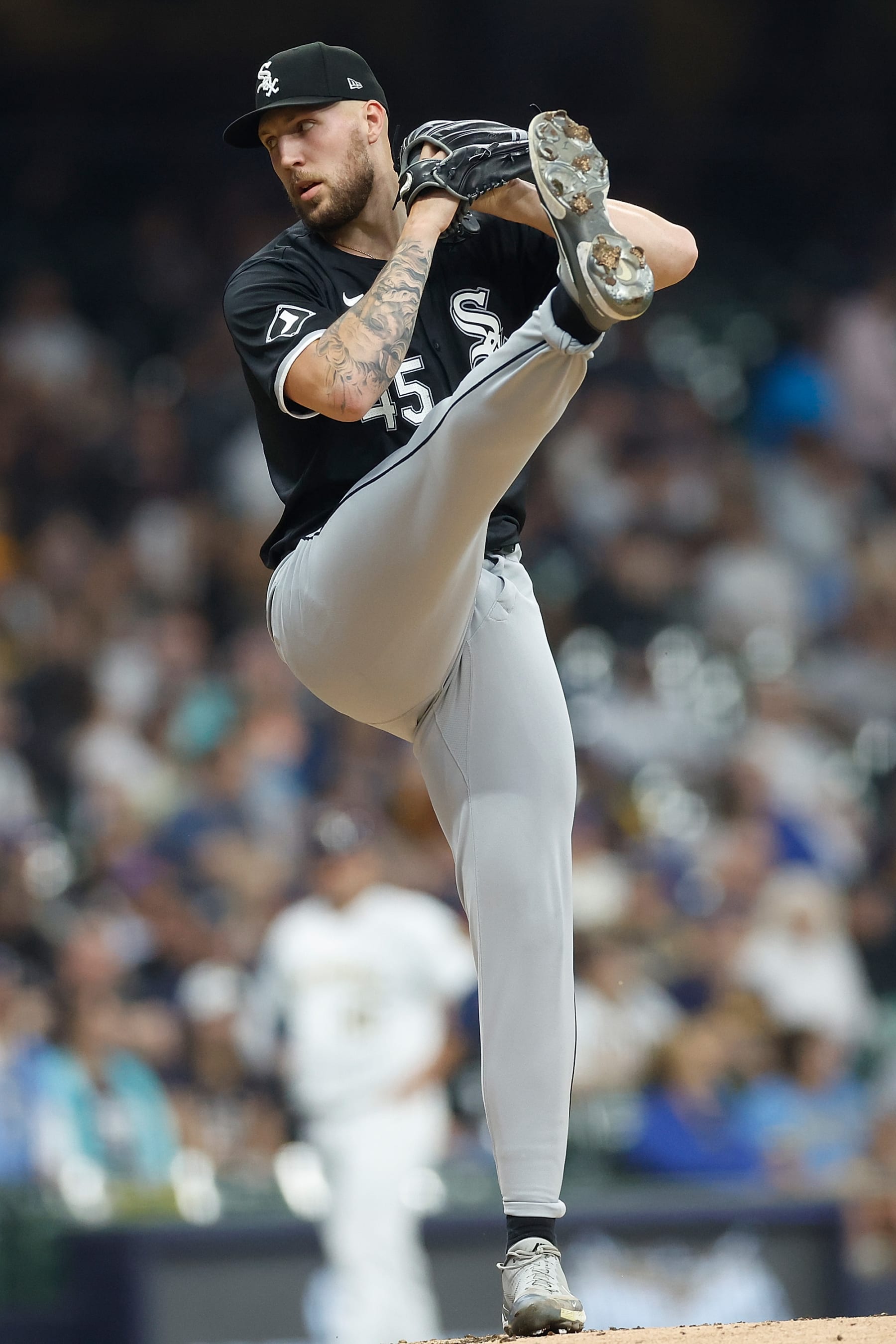 MILWAUKEE, WISCONSIN - JUNE 01: Garrett Crochet #45 of the Chicago White Sox pitches against the Milwaukee Brewers at American Family Field on June 01, 2024 in Milwaukee, Wisconsin. (Photo by John Fisher/Getty Images)